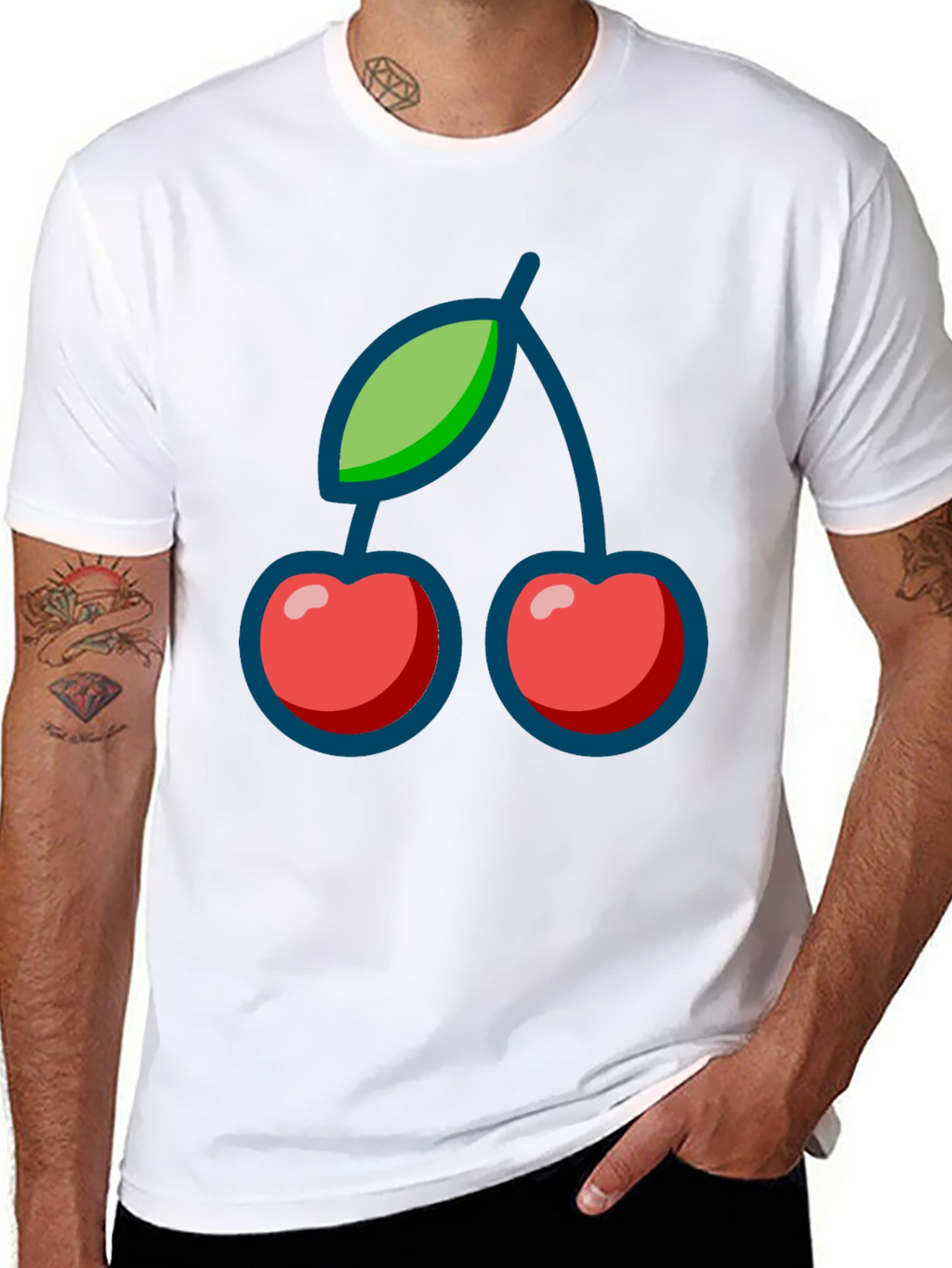 Cherry Graphic Print Black T-Shirt