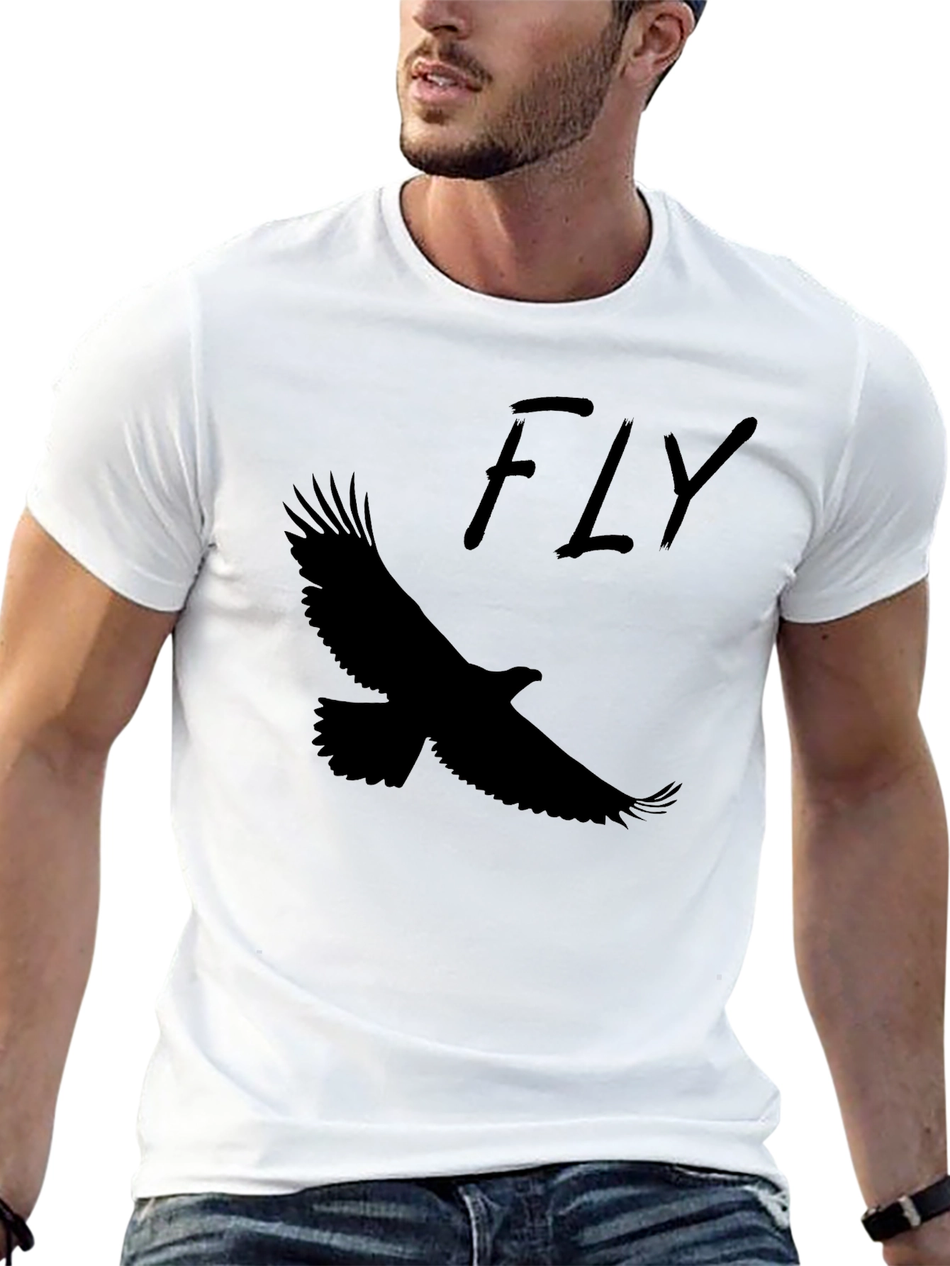 Fly Eagle Graphic Tee - Mens Black Cotton T-Shirt