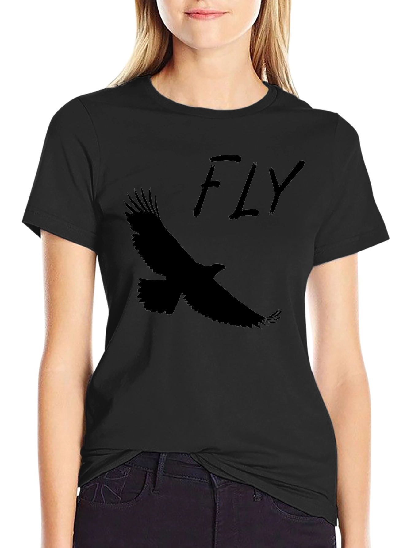 Fly Eagle Graphic Tee - Mens Black Cotton T-Shirt