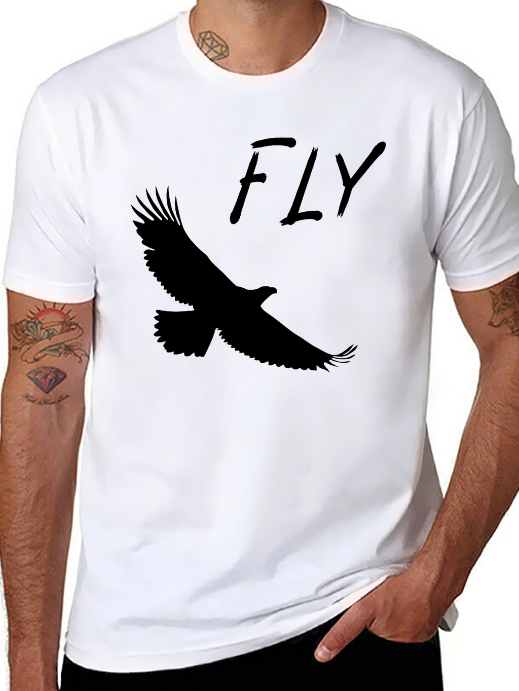 Fly Eagle Graphic Tee - Mens Black Cotton T-Shirt