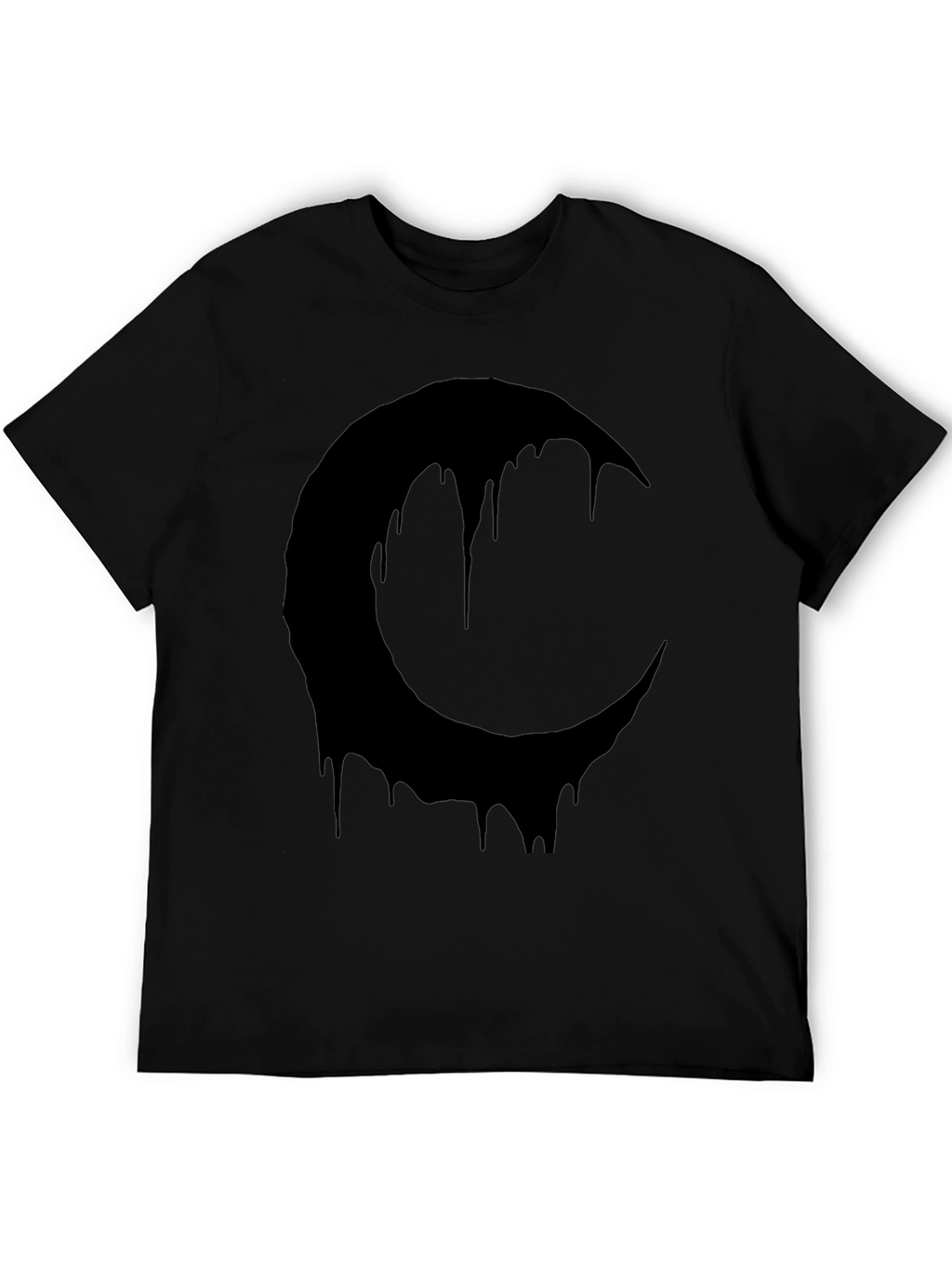 Melting Crescent Moon Graphic Tee - Black Cotton T-Shirt