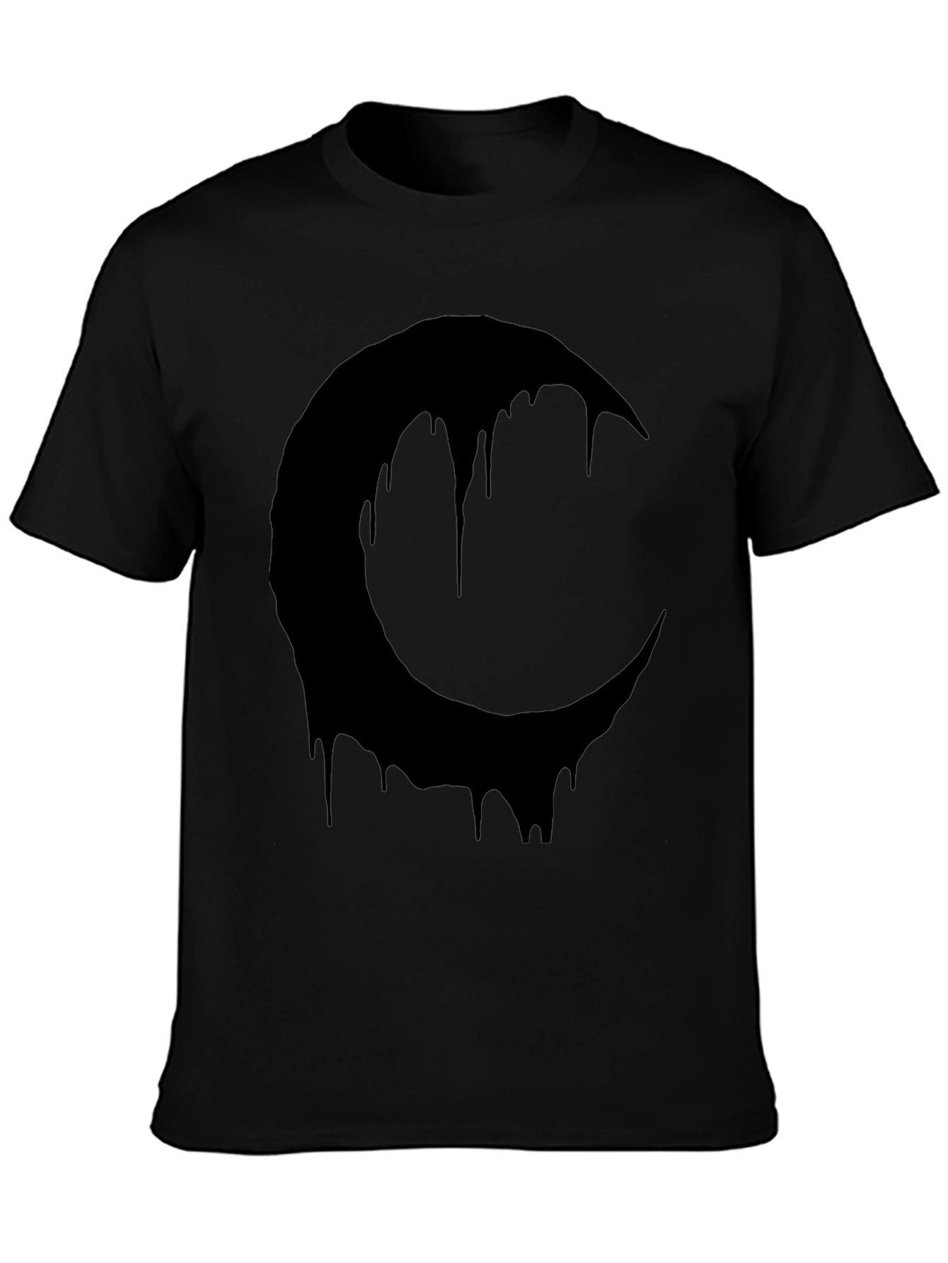 Melting Crescent Moon Graphic Tee - Black Cotton T-Shirt