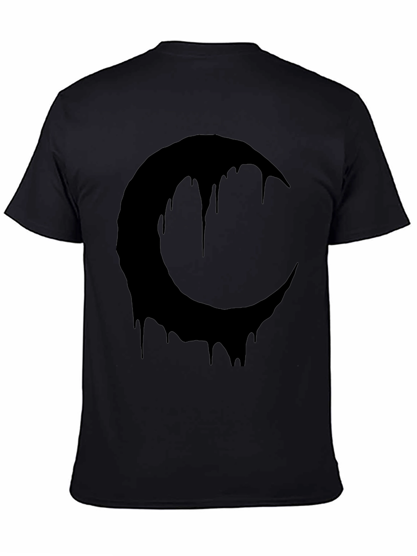 Melting Crescent Moon Graphic Tee - Black Cotton T-Shirt