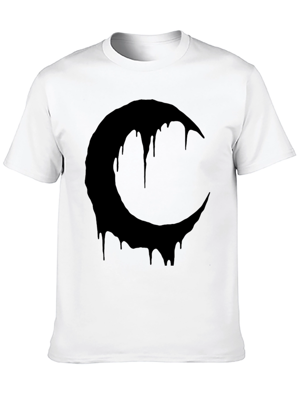 Melting Crescent Moon Graphic Tee - Black Cotton T-Shirt
