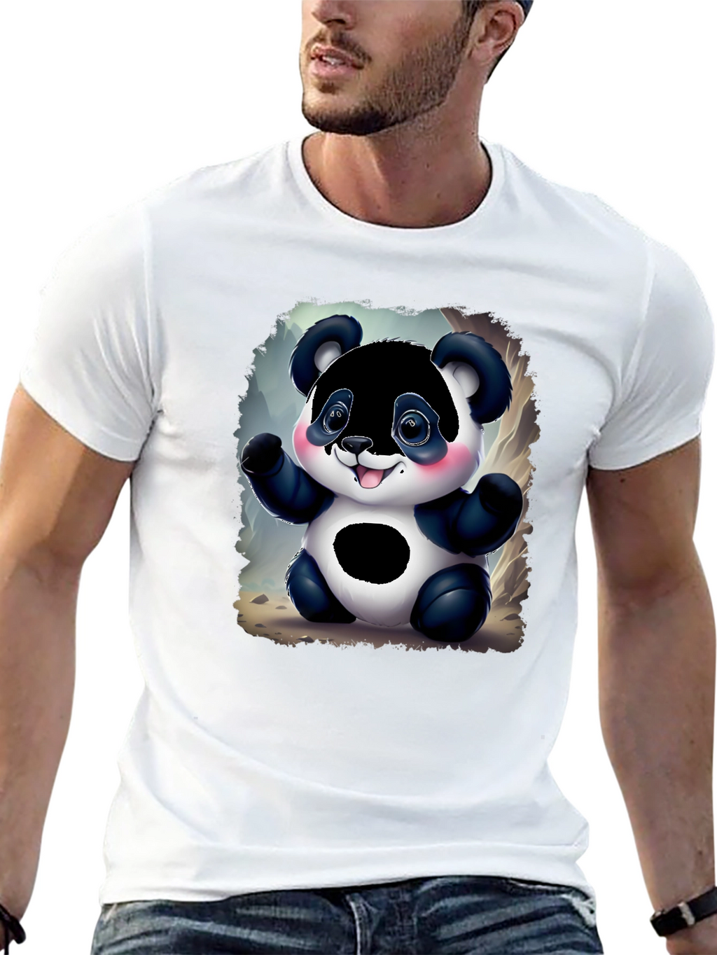 Cute Panda Bear Graphic Tee - Black Unisex Shirt