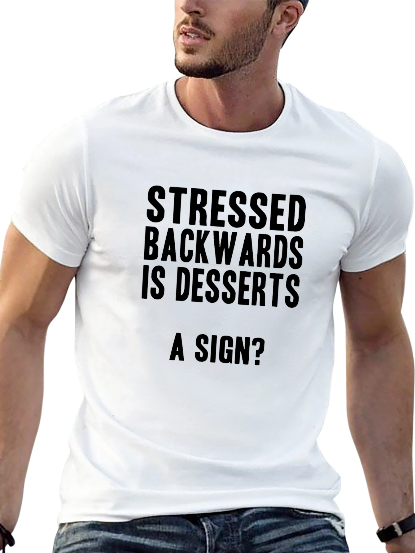 Stressed Backwards Desserts Funny Mens Black T-Shirt