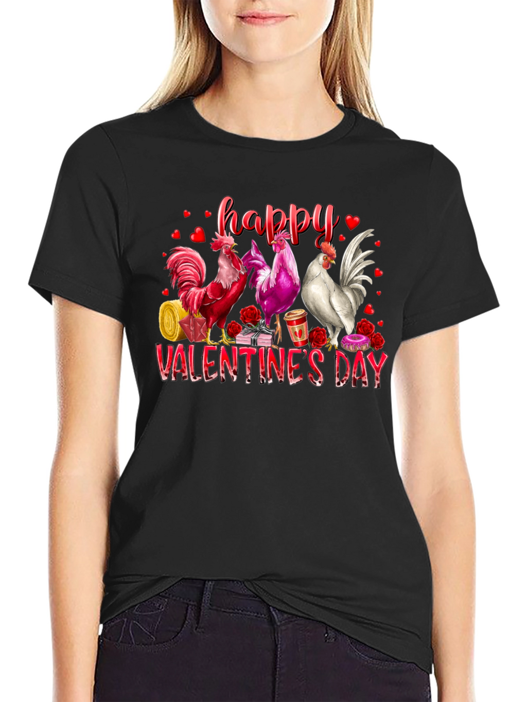 Happy Valentines Day Rooster Graphic Tee