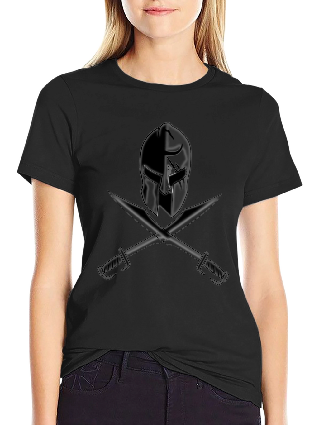 Spartan Helmet & Swords Graphic Tee - Black