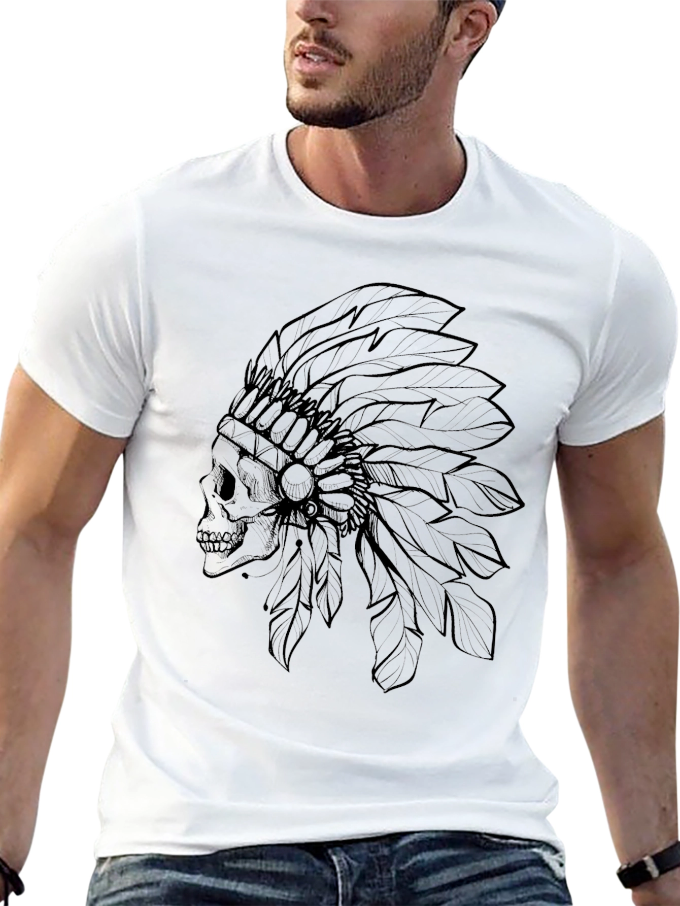 Skull Headdress Graphic Tee - Mens Black T-Shirt