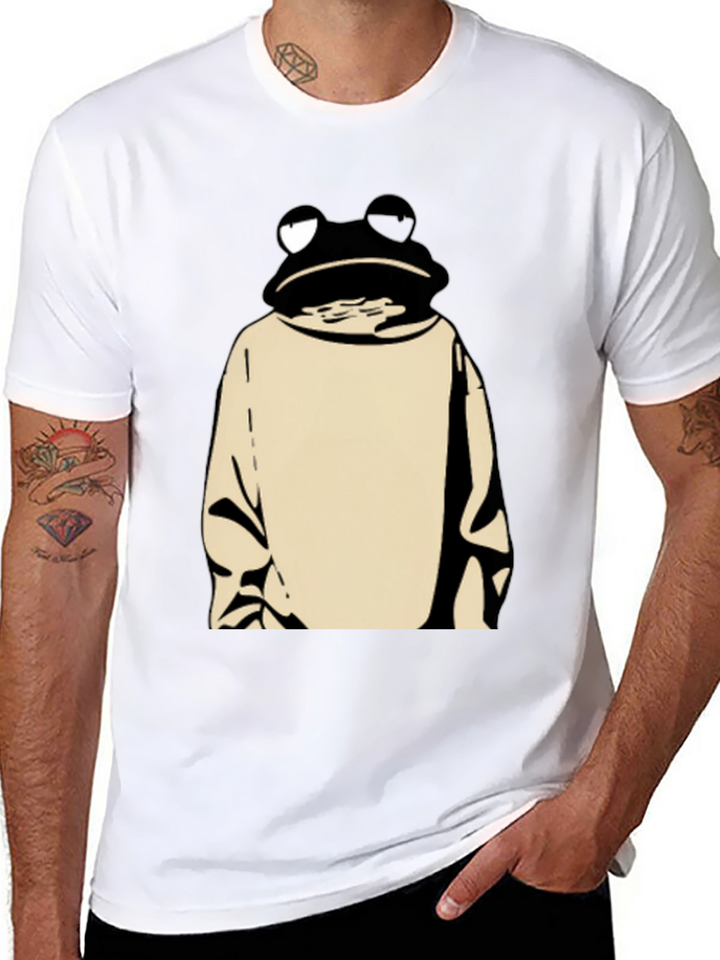 Frog in Hoodie Black T-Shirt - Unique Design