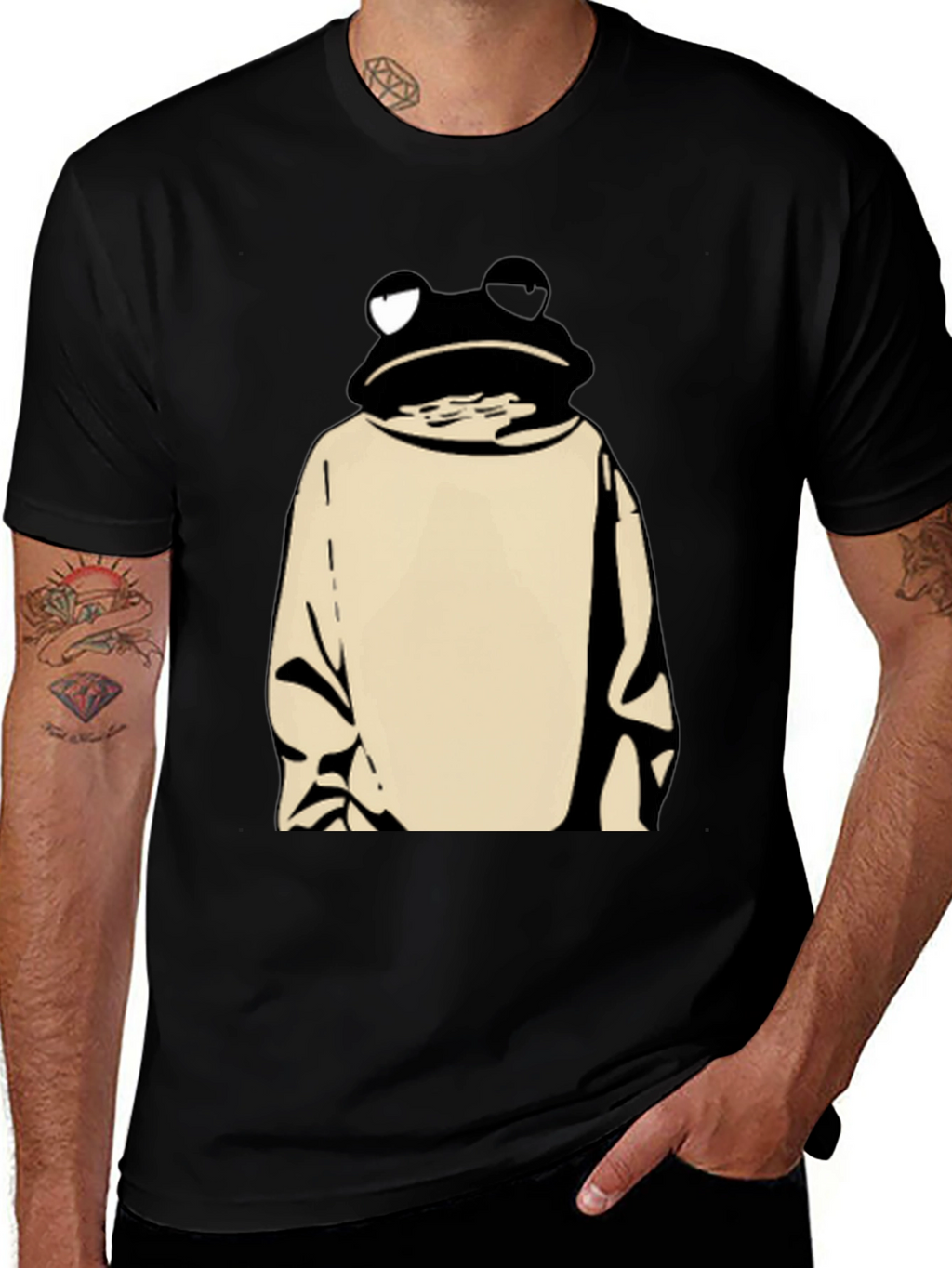 Frog in Hoodie Black T-Shirt - Unique Design