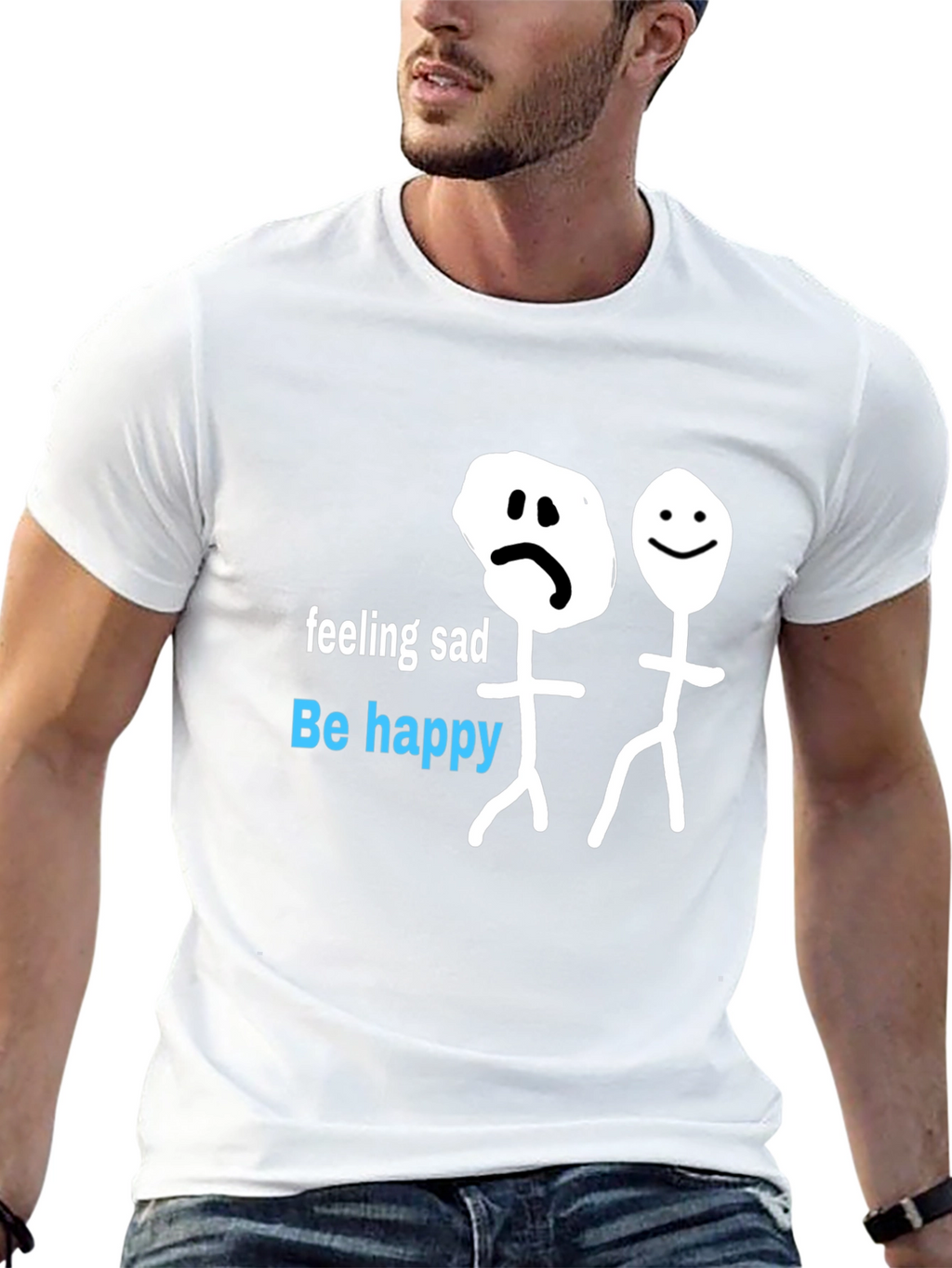 Be Happy T-Shirt - Funny Stick Figures Graphic Tee