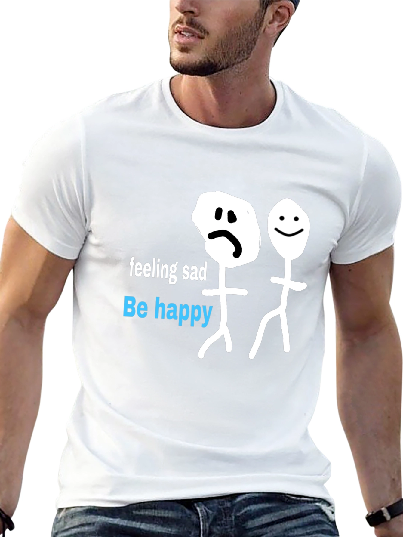 Be Happy T-Shirt - Funny Stick Figures Graphic Tee