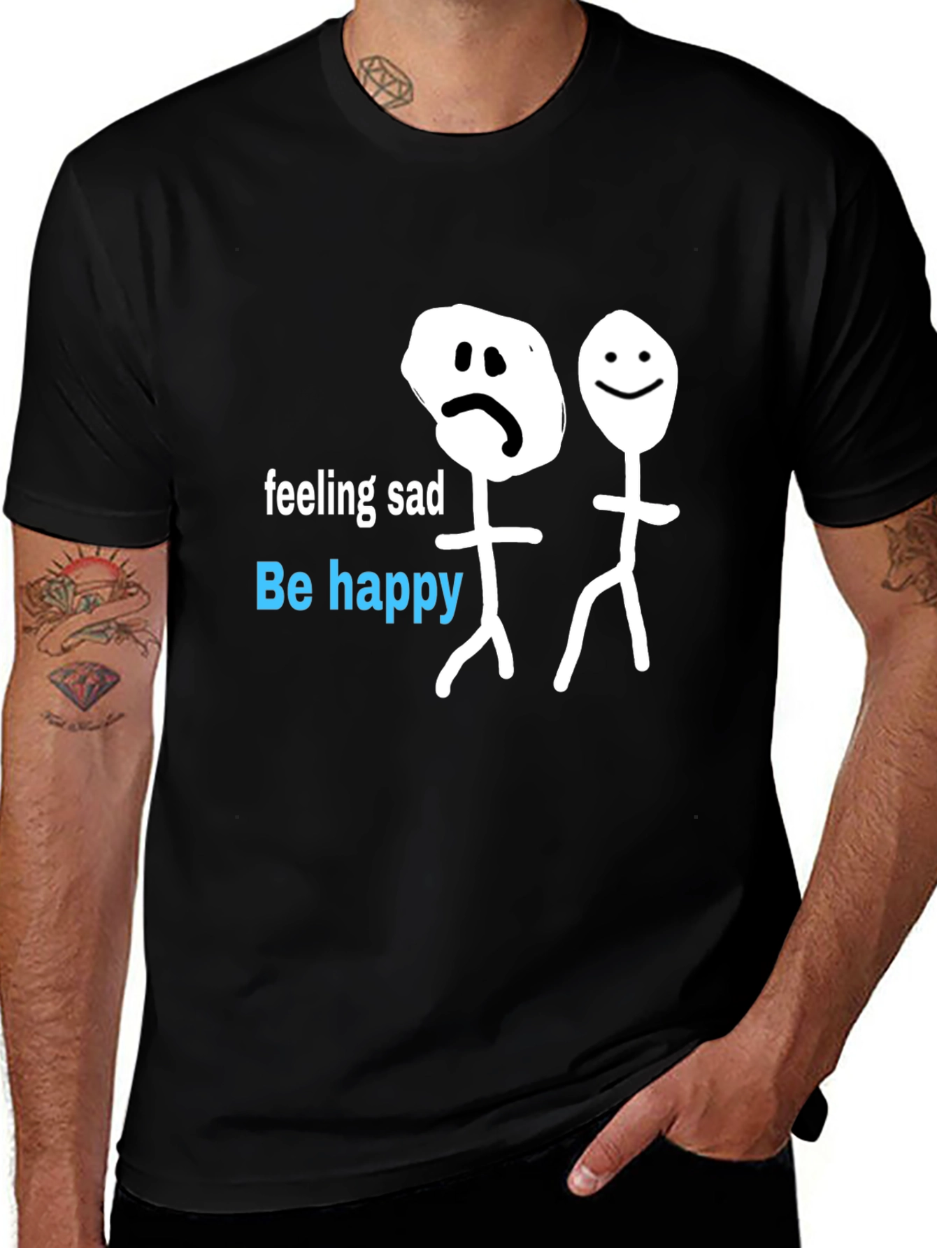 Be Happy T-Shirt - Funny Stick Figures Graphic Tee