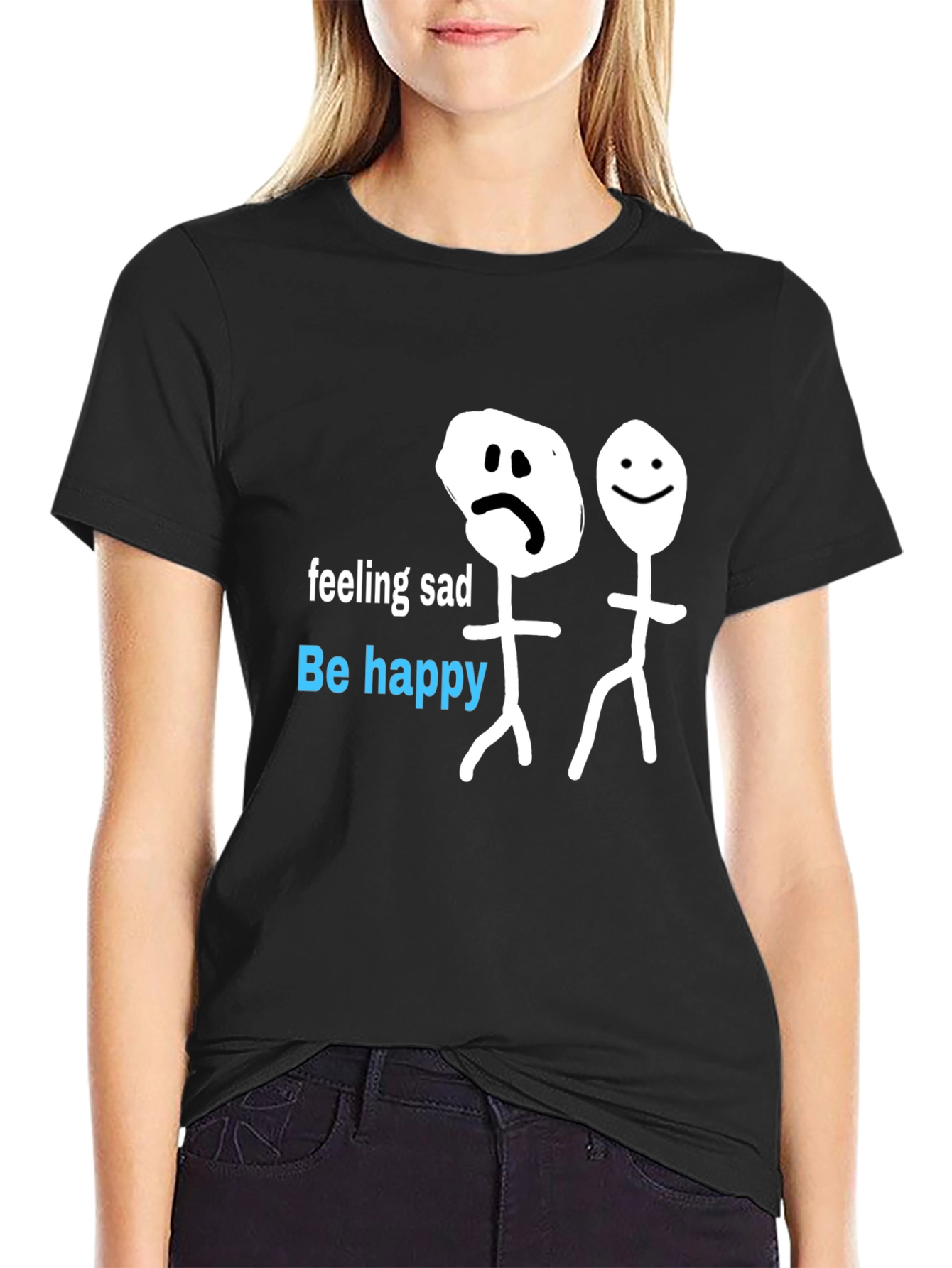 Be Happy T-Shirt - Funny Stick Figures Graphic Tee