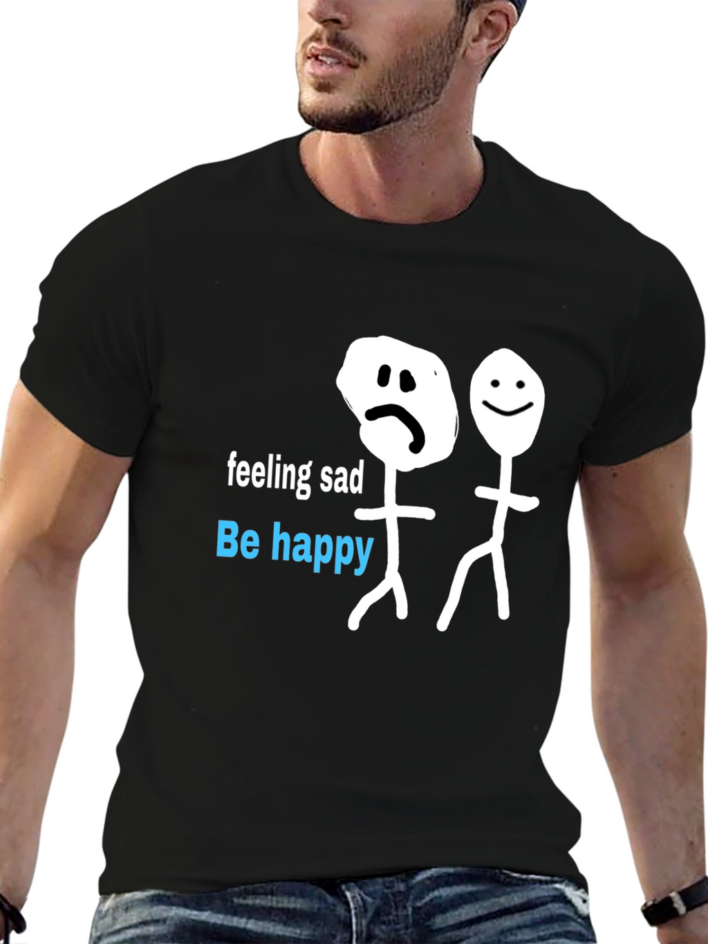 Be Happy T-Shirt - Funny Stick Figures Graphic Tee