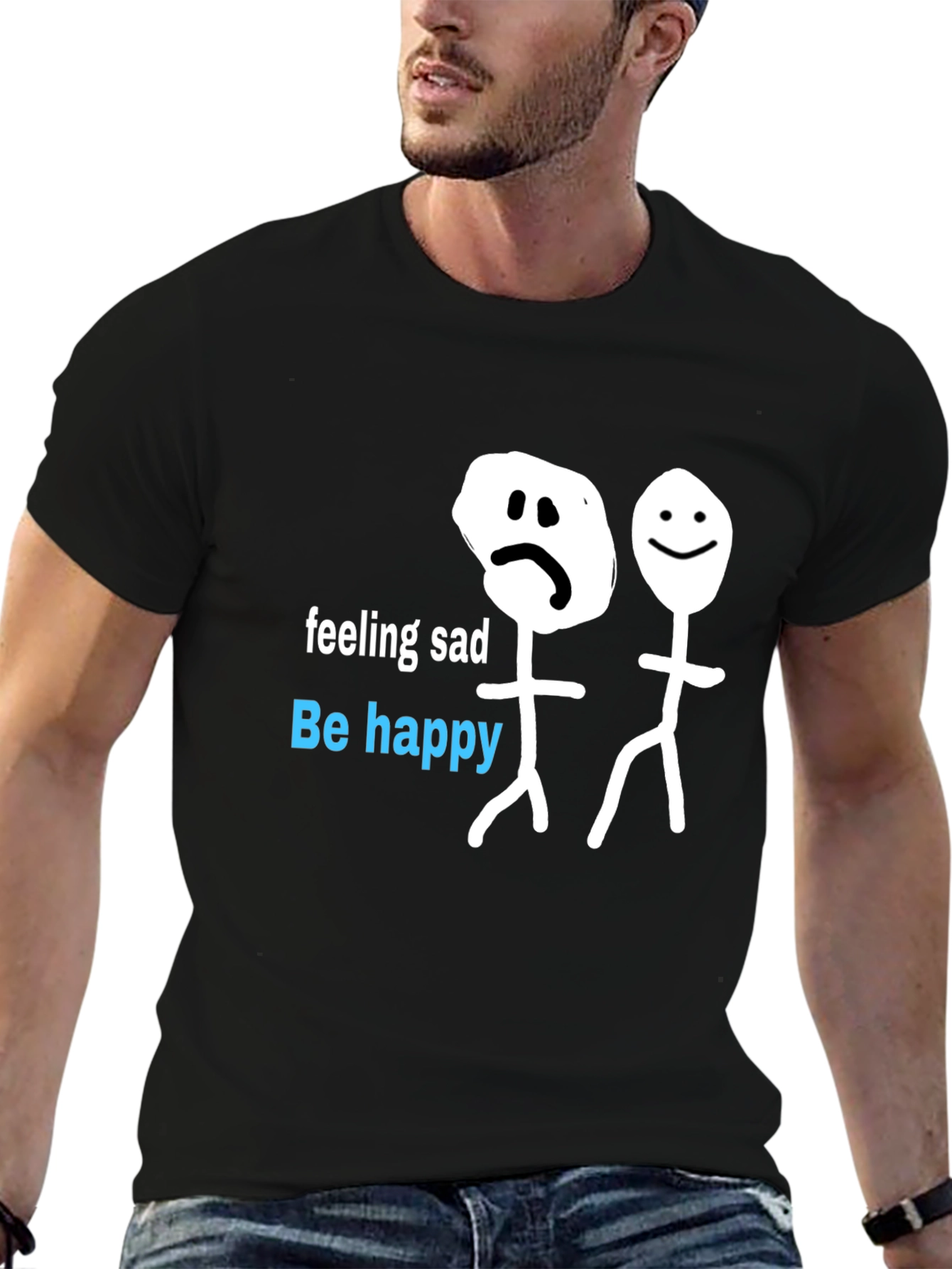 Be Happy T-Shirt - Funny Stick Figures Graphic Tee