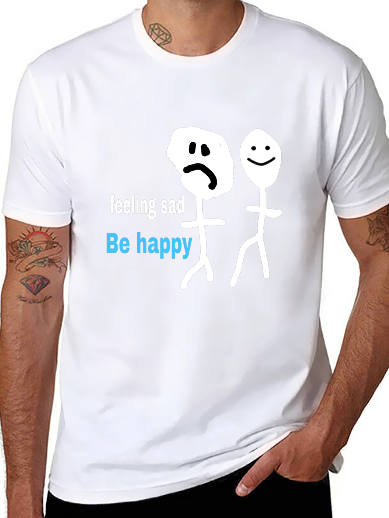 Be Happy T-Shirt - Funny Stick Figures Graphic Tee