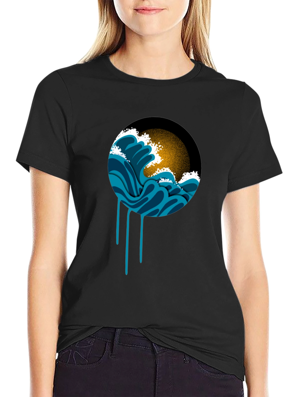 Ocean Wave Graphic Black T-Shirt