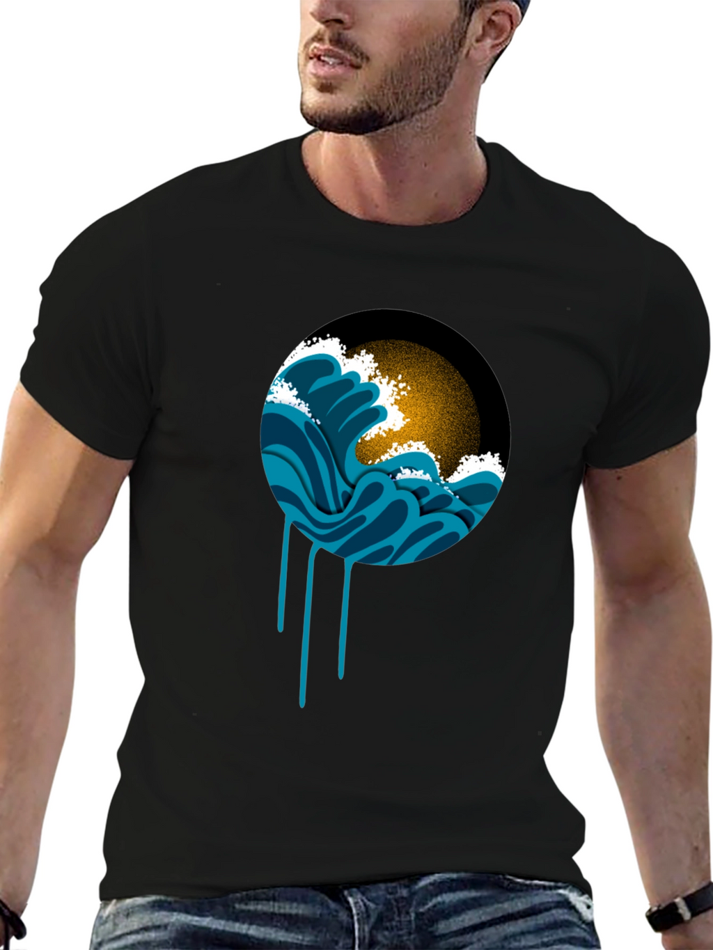 Ocean Wave Graphic Black T-Shirt