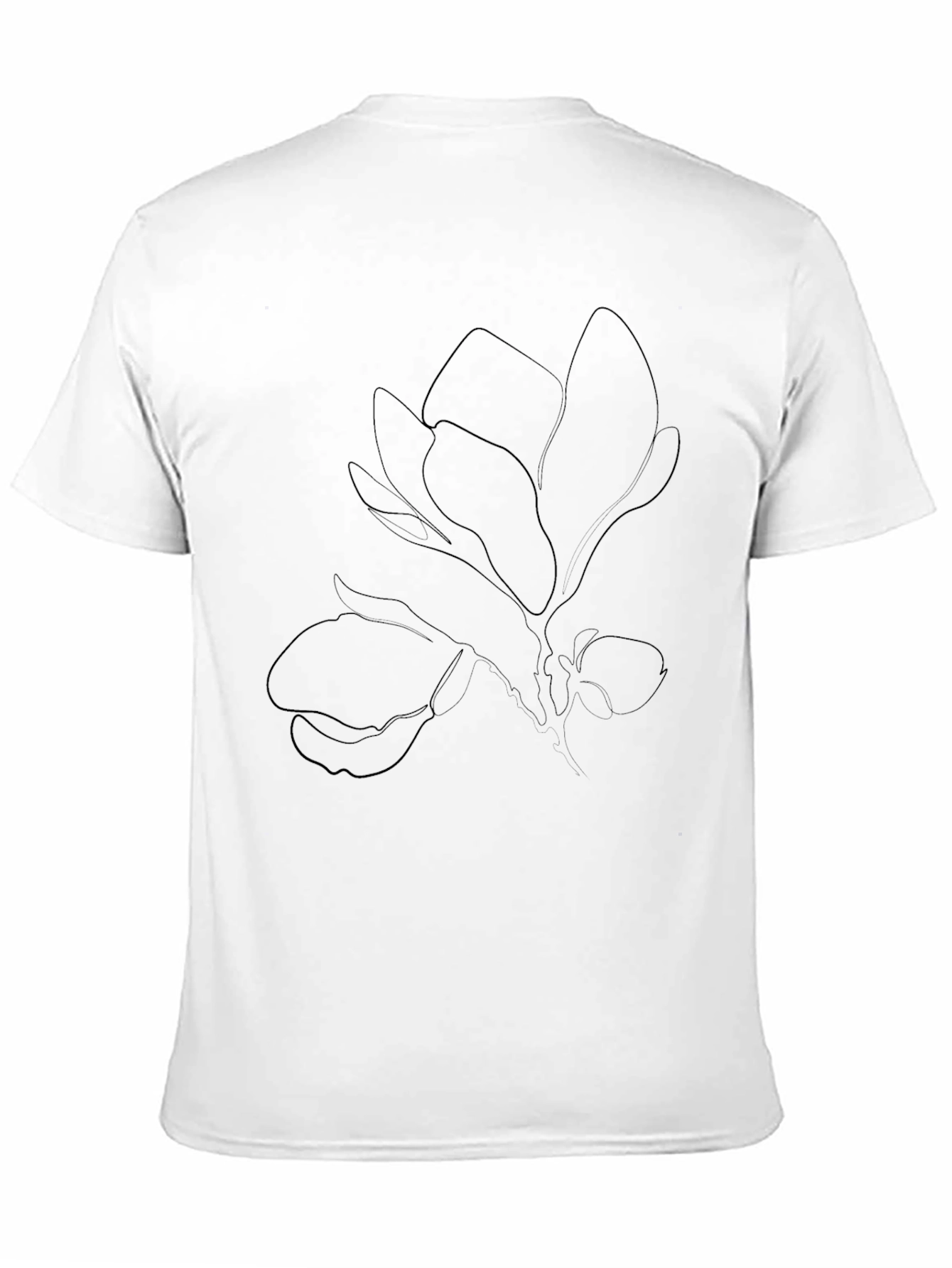Black T-Shirt with Botanical Line Art
