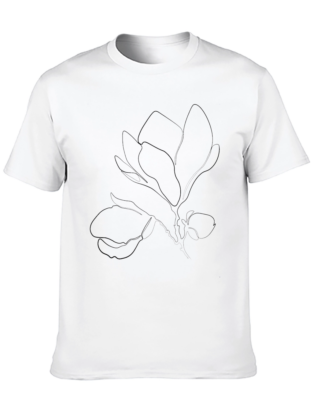 Black T-Shirt with Botanical Line Art