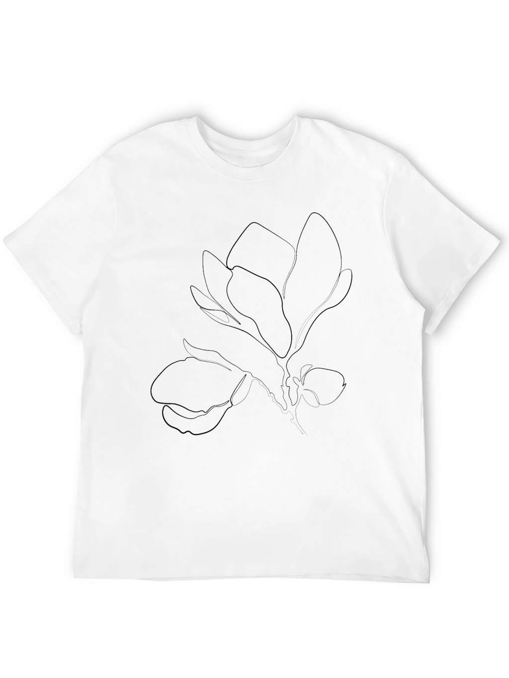 Black T-Shirt with Botanical Line Art