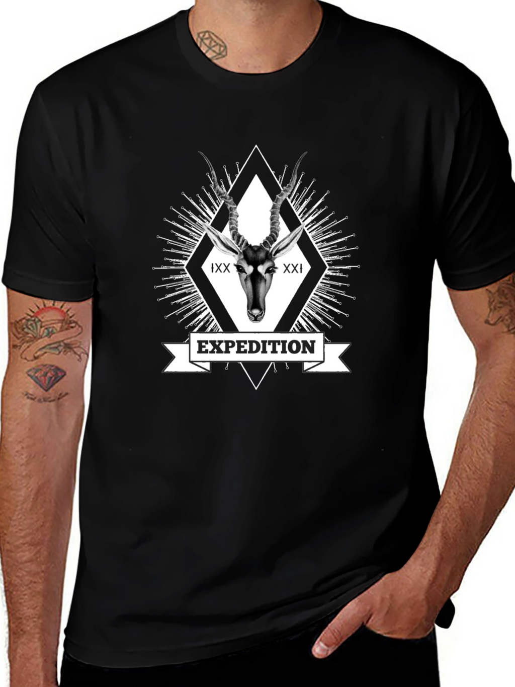 Expedition Graphic Tee - Antelope Design Black T-Shirt
