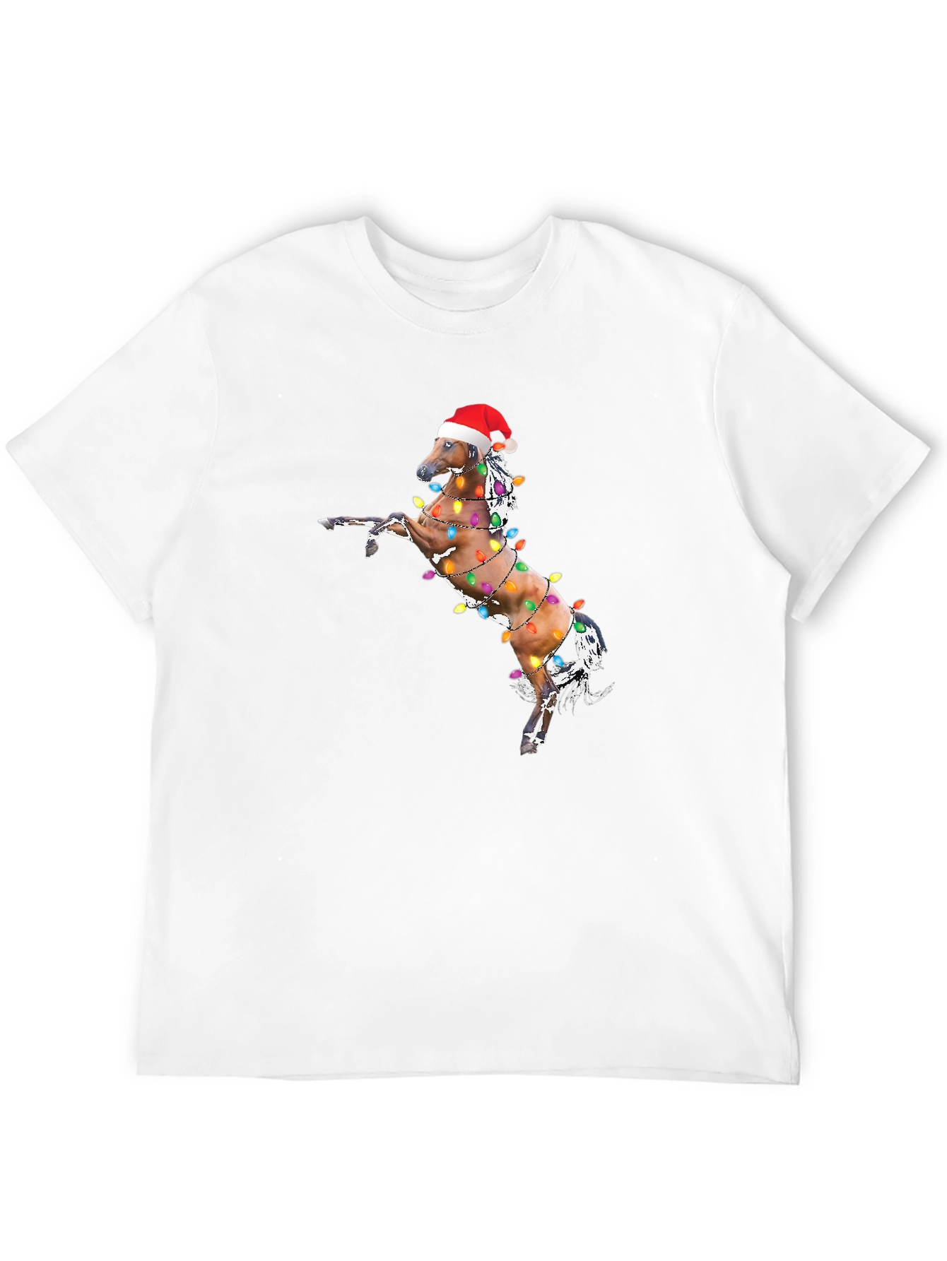 Christmas Horse Lights Black T-Shirt