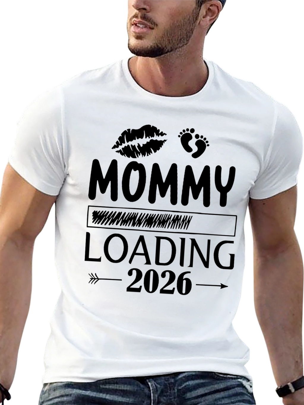 Mommy Loading 2026 Black T-Shirt - Pregnancy Announcement Tee