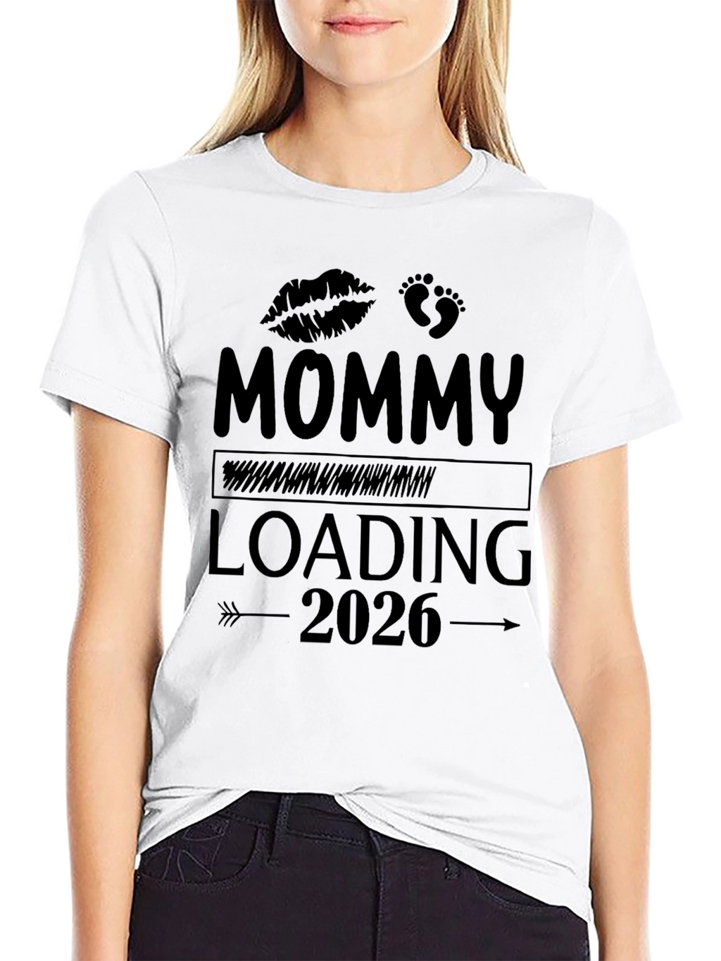 Mommy Loading 2026 Black T-Shirt - Pregnancy Announcement Tee