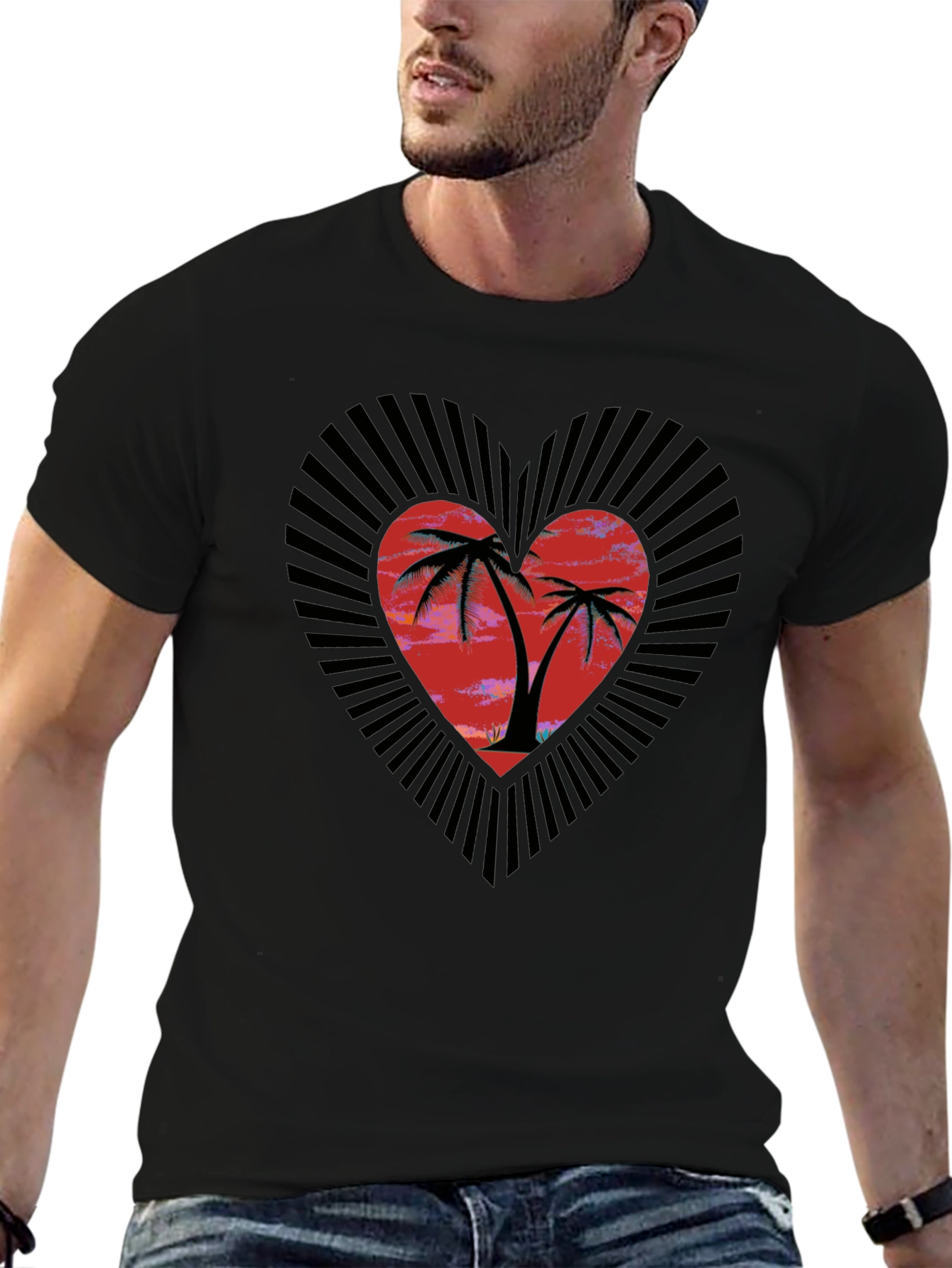 Tropical Heart Palm Tree Graphic Tee