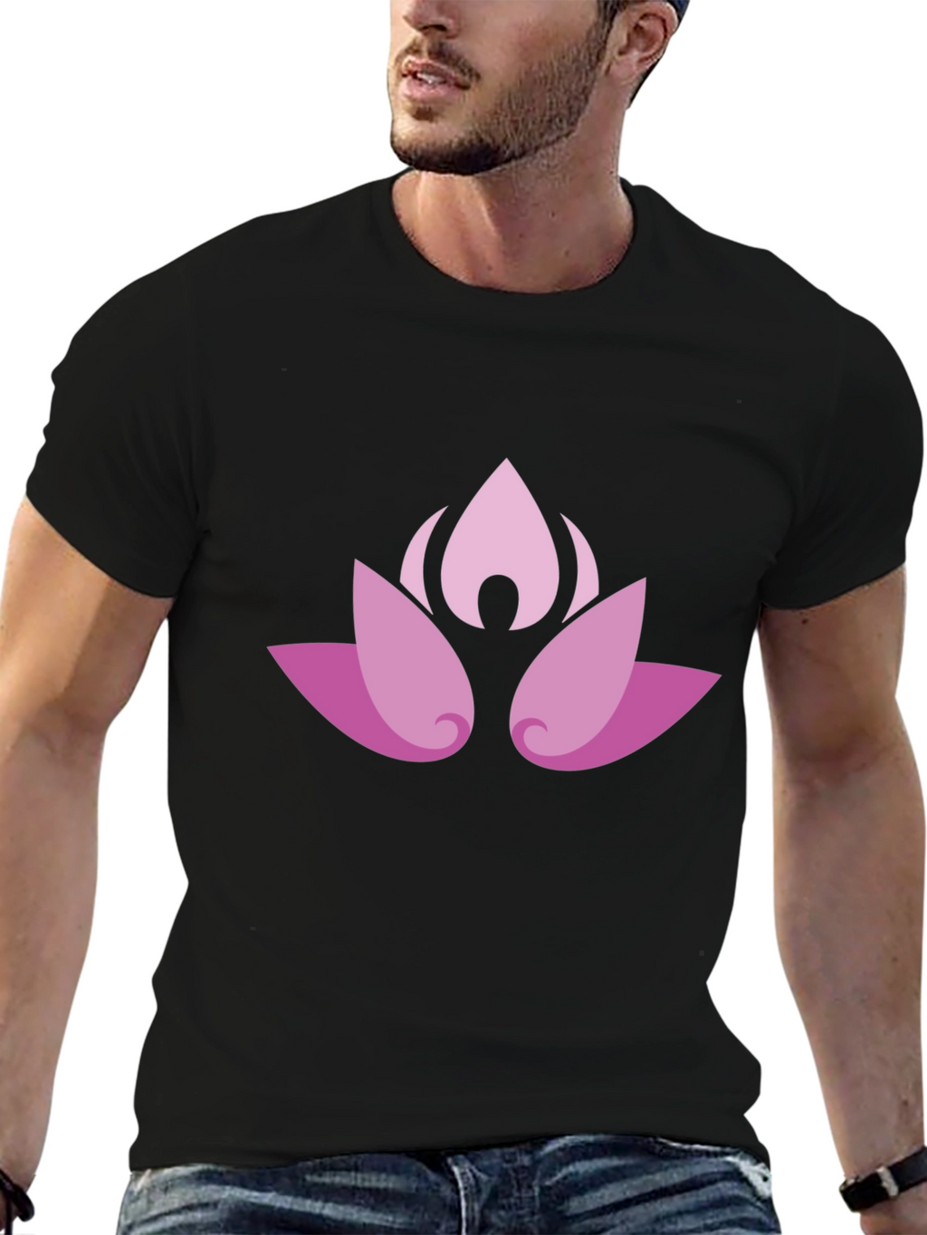 Lotus Blossom Graphic Black T-Shirt