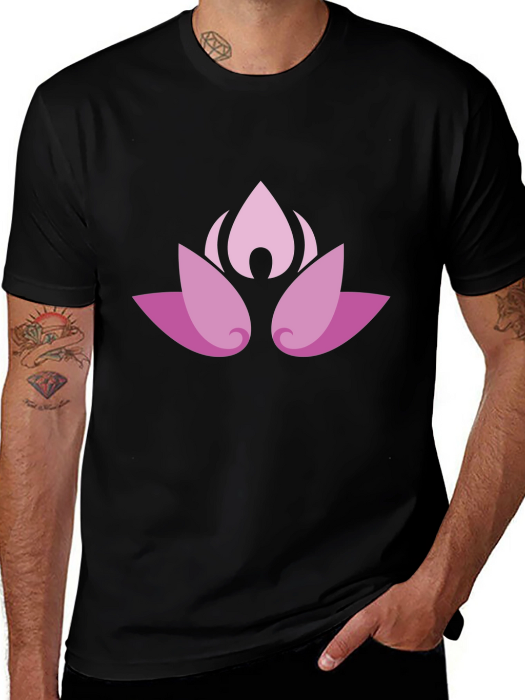 Lotus Blossom Graphic Black T-Shirt