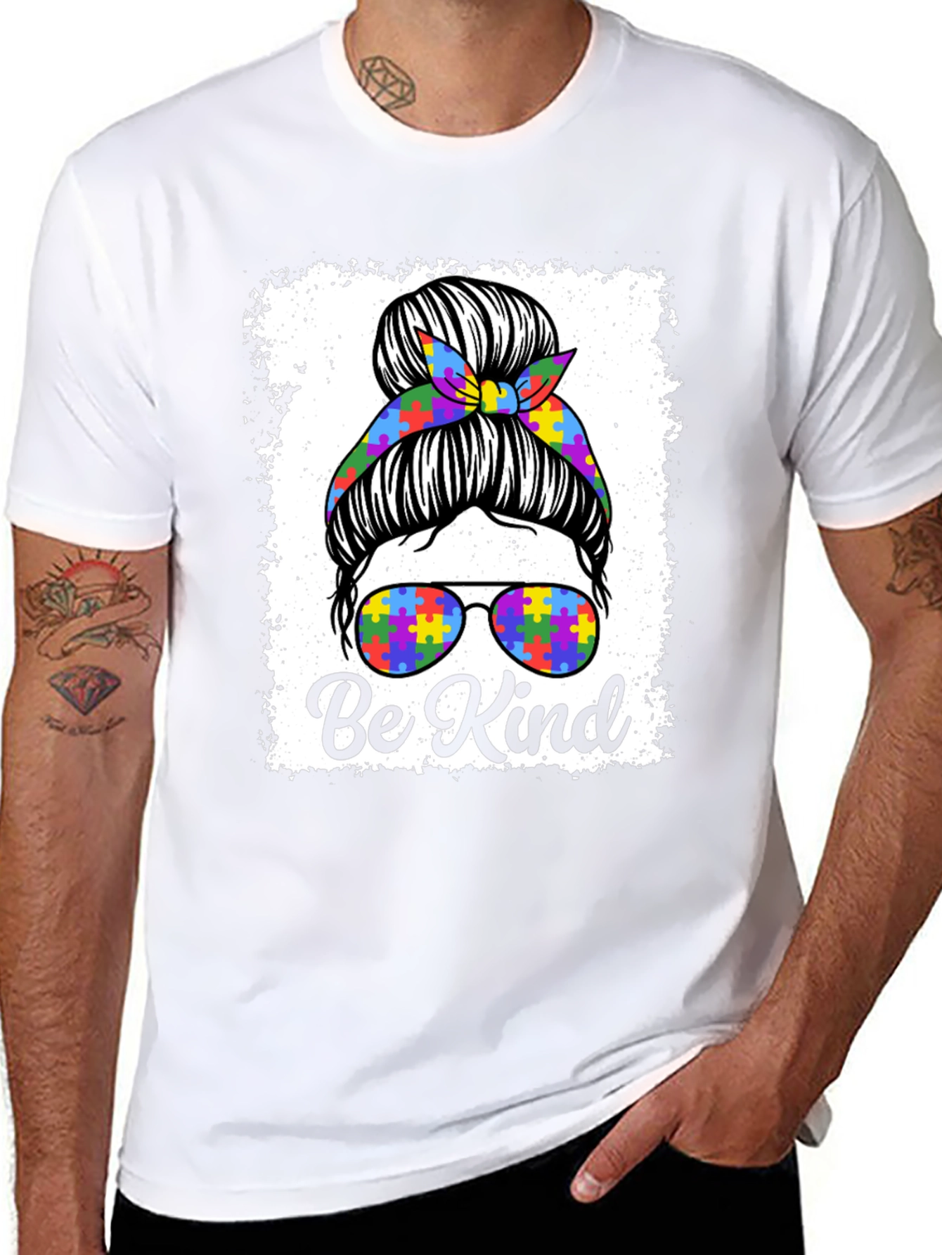 Be Kind Autism Messy Bun T-Shirt