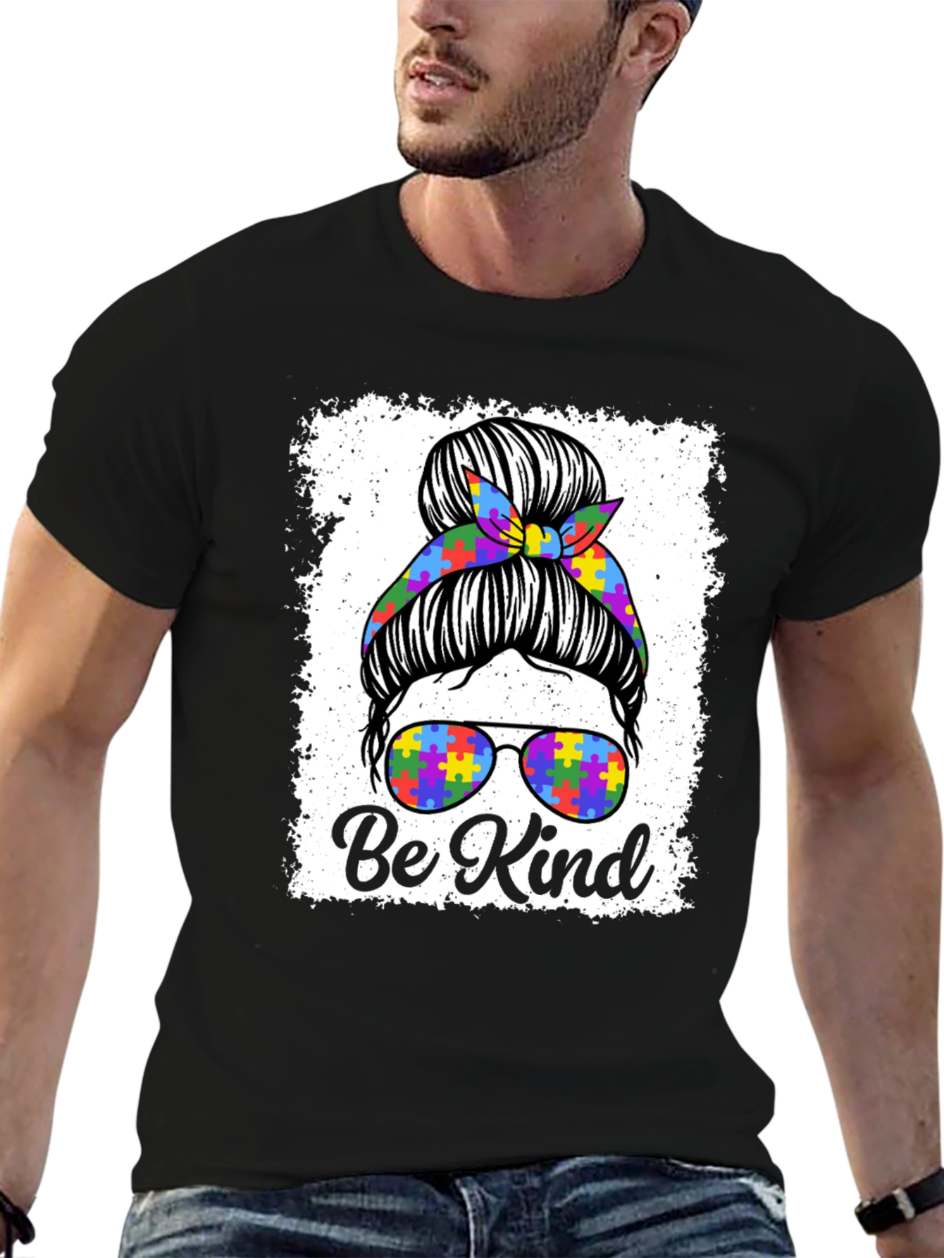 Be Kind Autism Messy Bun T-Shirt