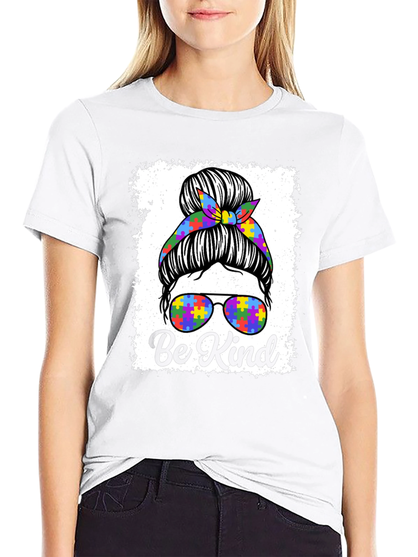 Be Kind Autism Messy Bun T-Shirt