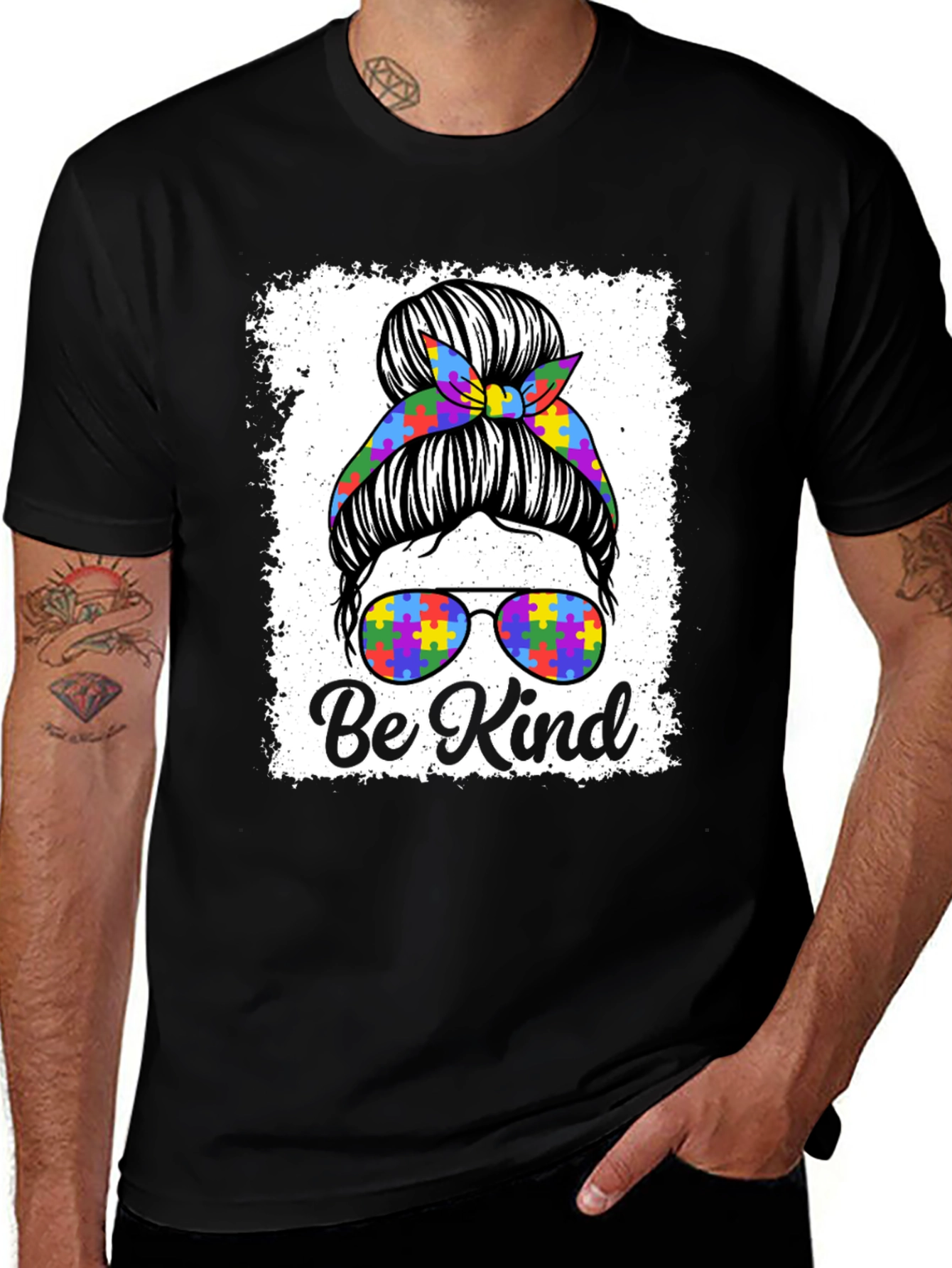 Be Kind Autism Messy Bun T-Shirt