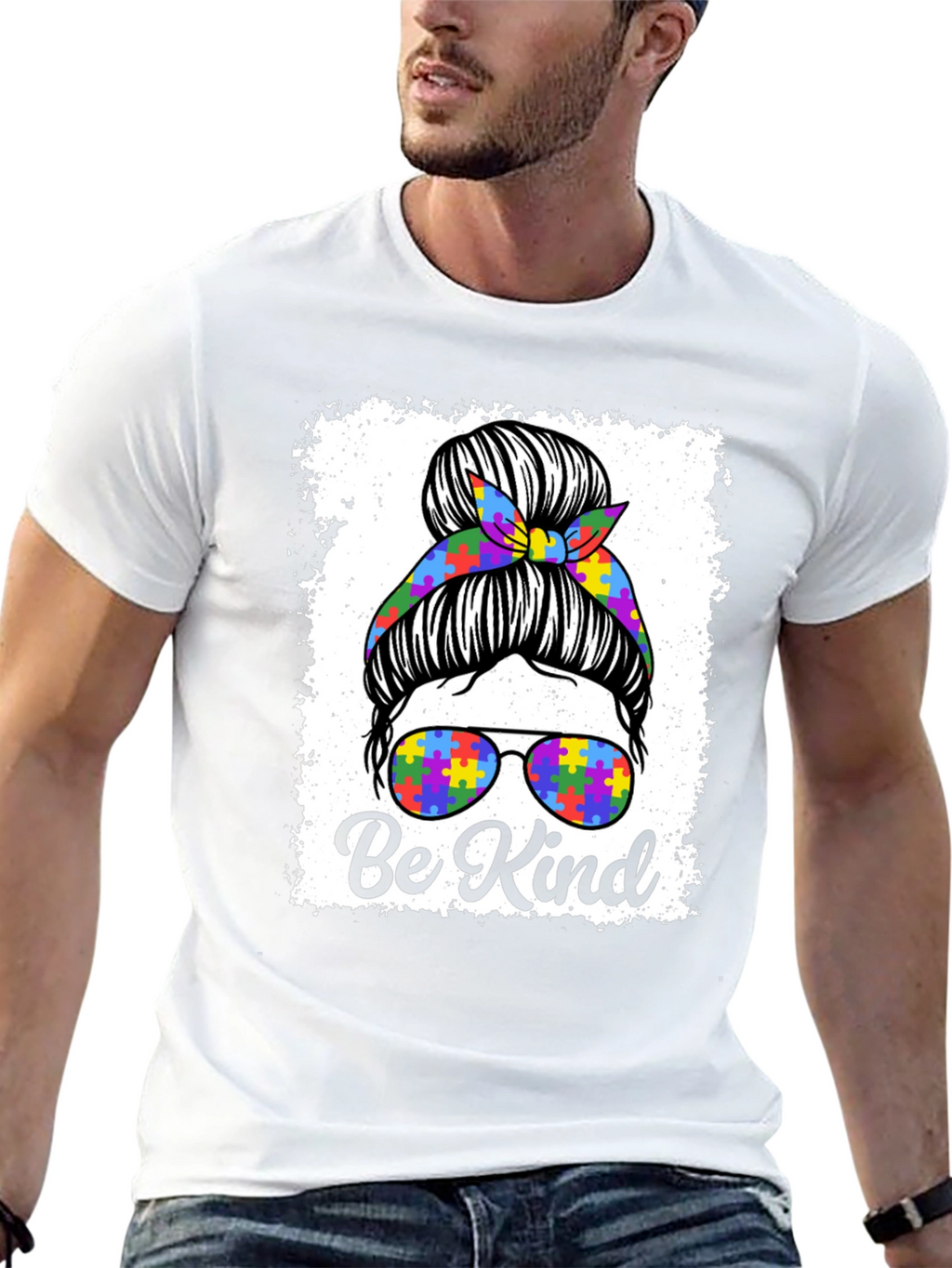 Be Kind Autism Messy Bun T-Shirt