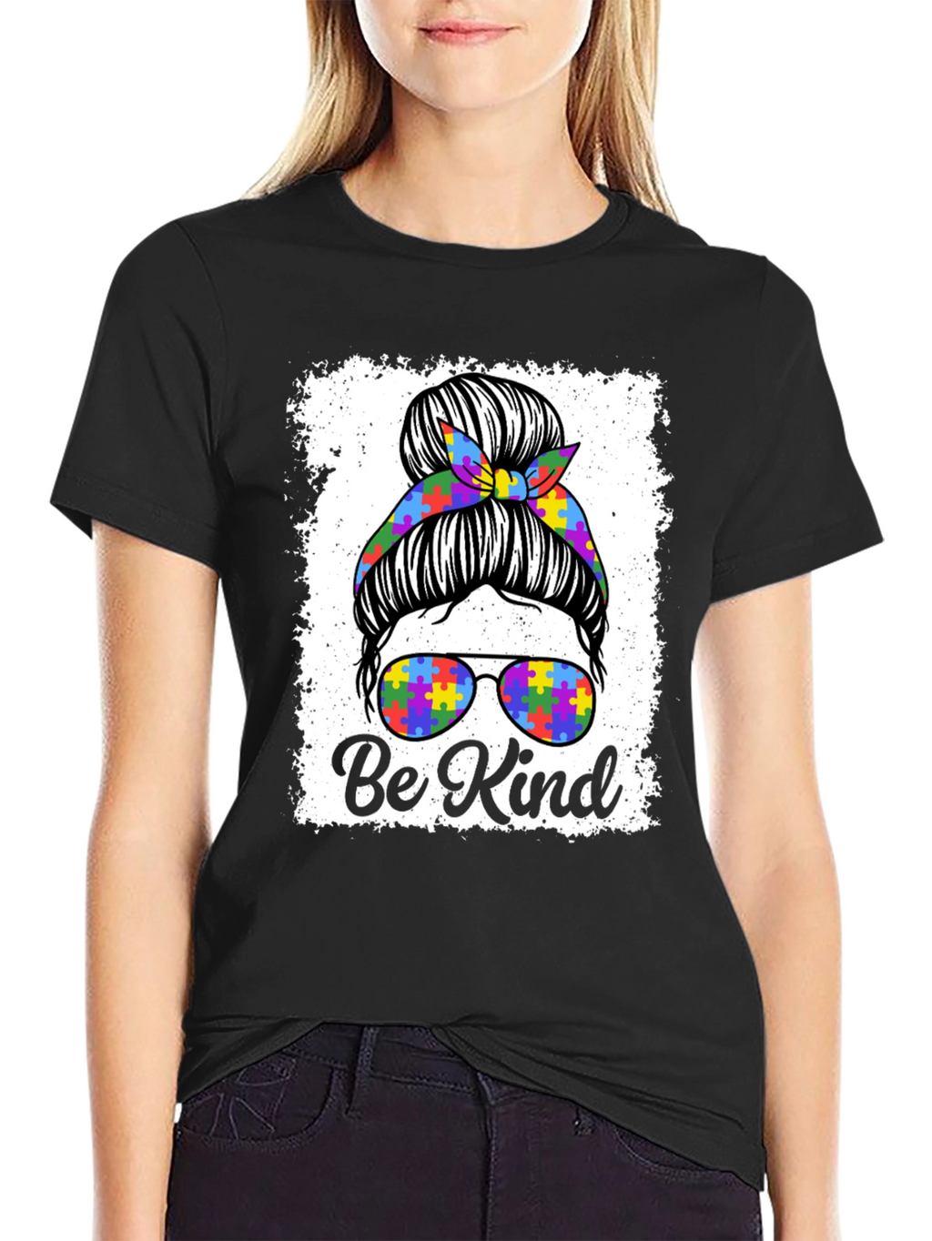 Be Kind Autism Messy Bun T-Shirt