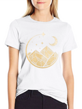 Geometric Mountain & Moon T-Shirt - Black
