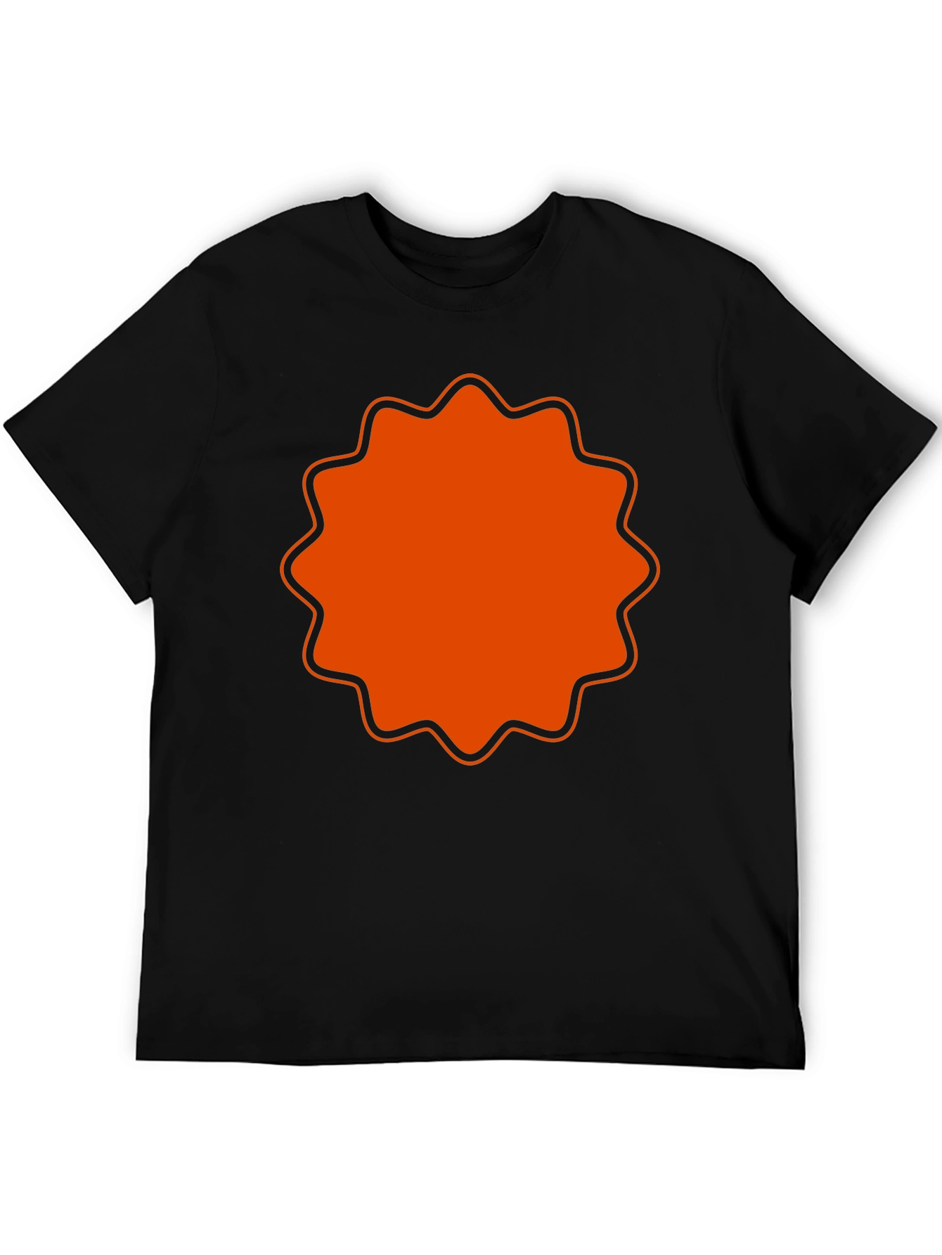 Mens Black T-Shirt with Orange Starburst Design