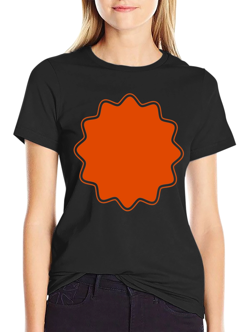 Mens Black T-Shirt with Orange Starburst Design