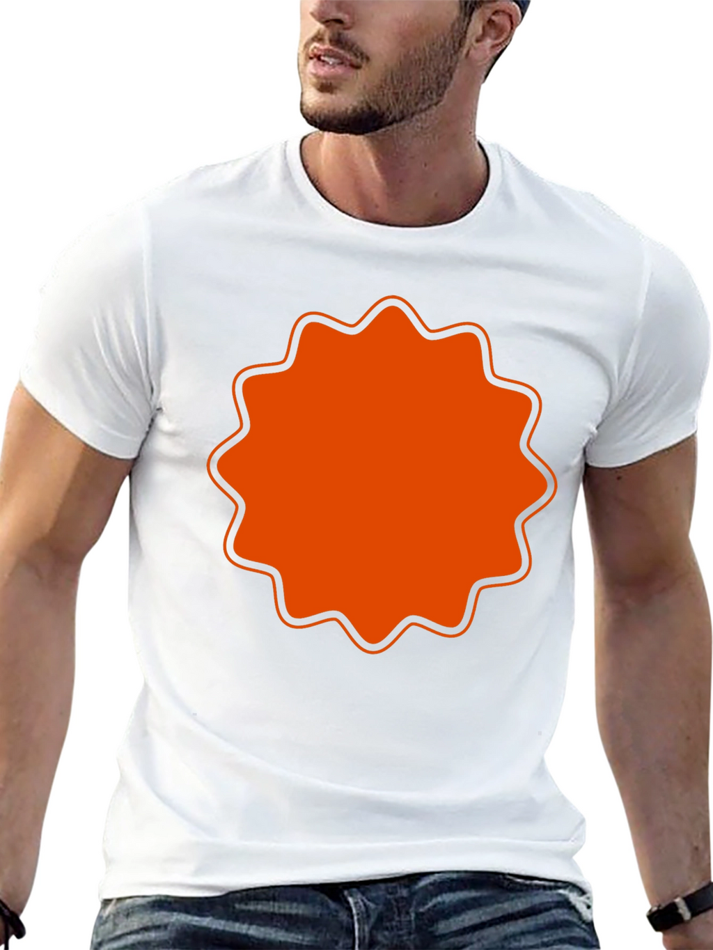 Mens Black T-Shirt with Orange Starburst Design