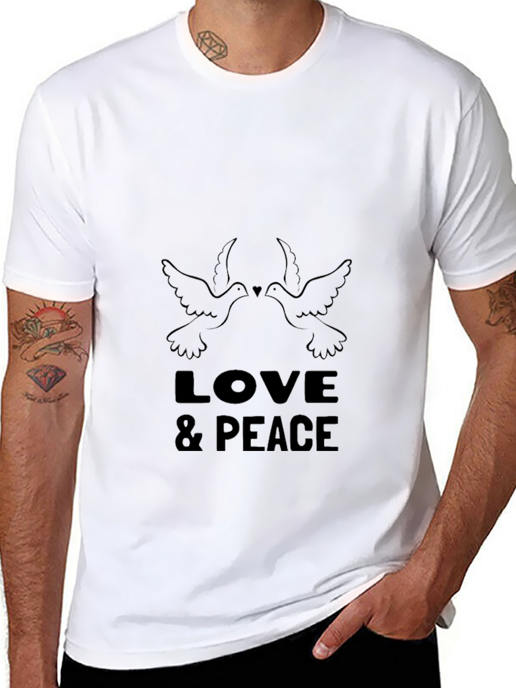 Love & Peace Dove Graphic Black T-Shirt