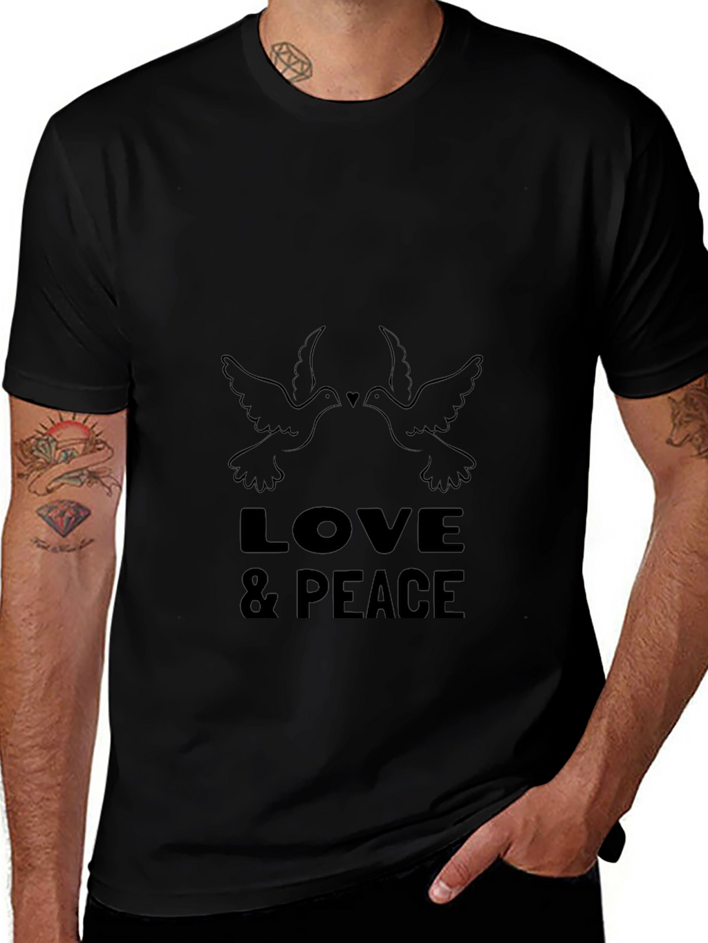 Love & Peace Dove Graphic Black T-Shirt
