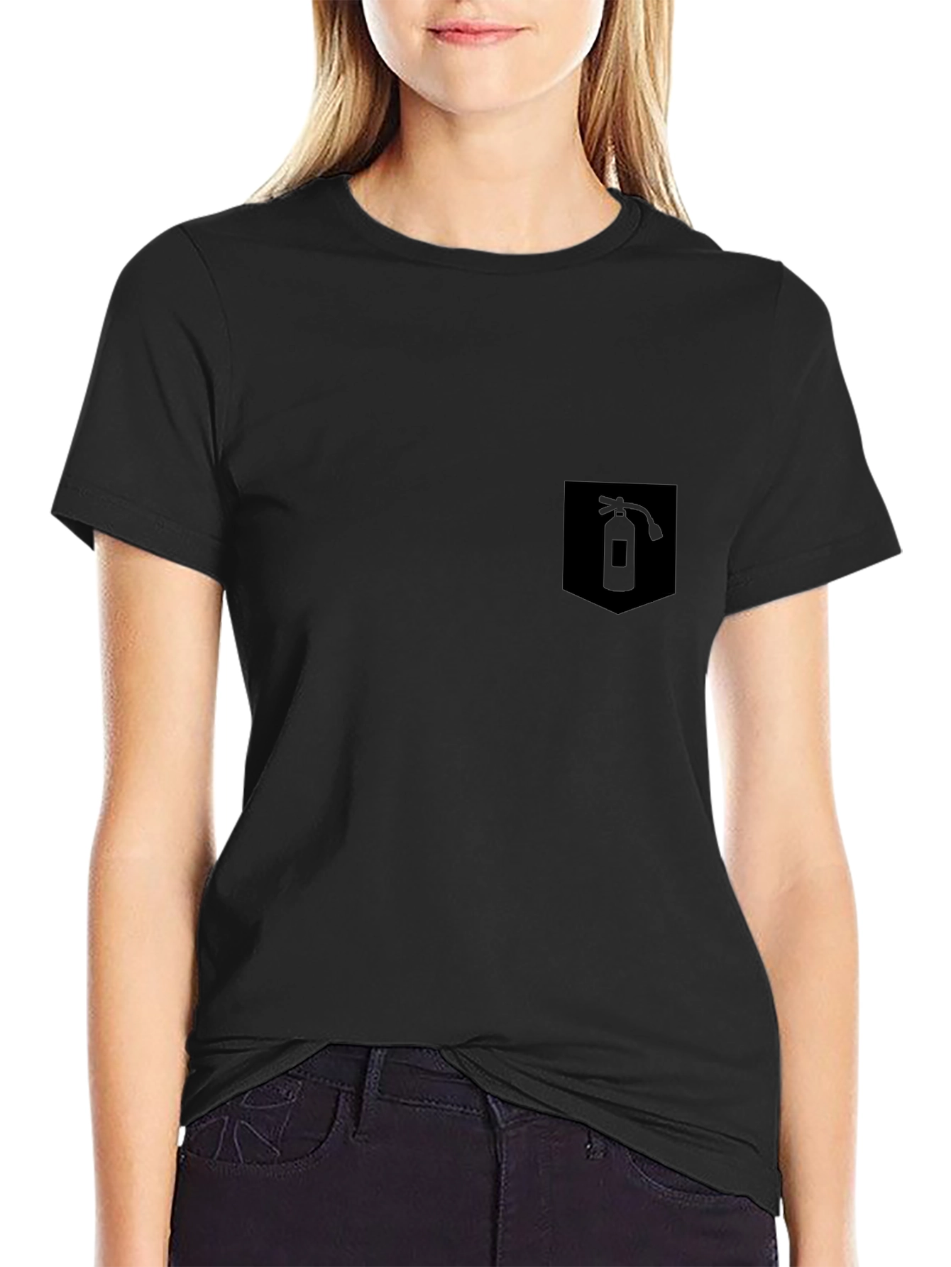 Mens Black T-Shirt w/ Fire Extinguisher Pocket Graphic