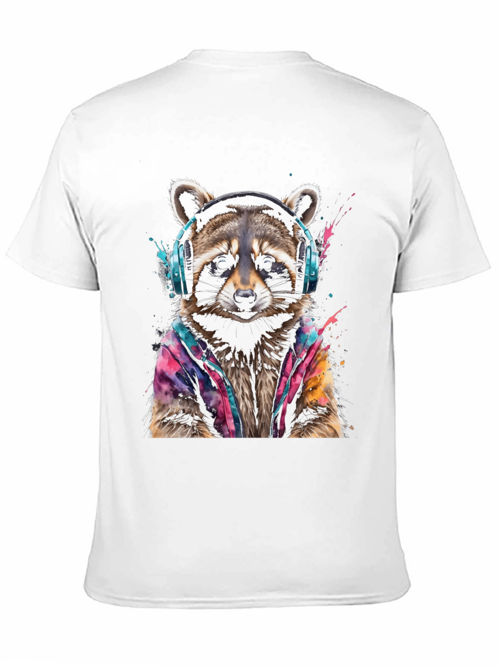 Cool Raccoon in Headphones Black T-Shirt