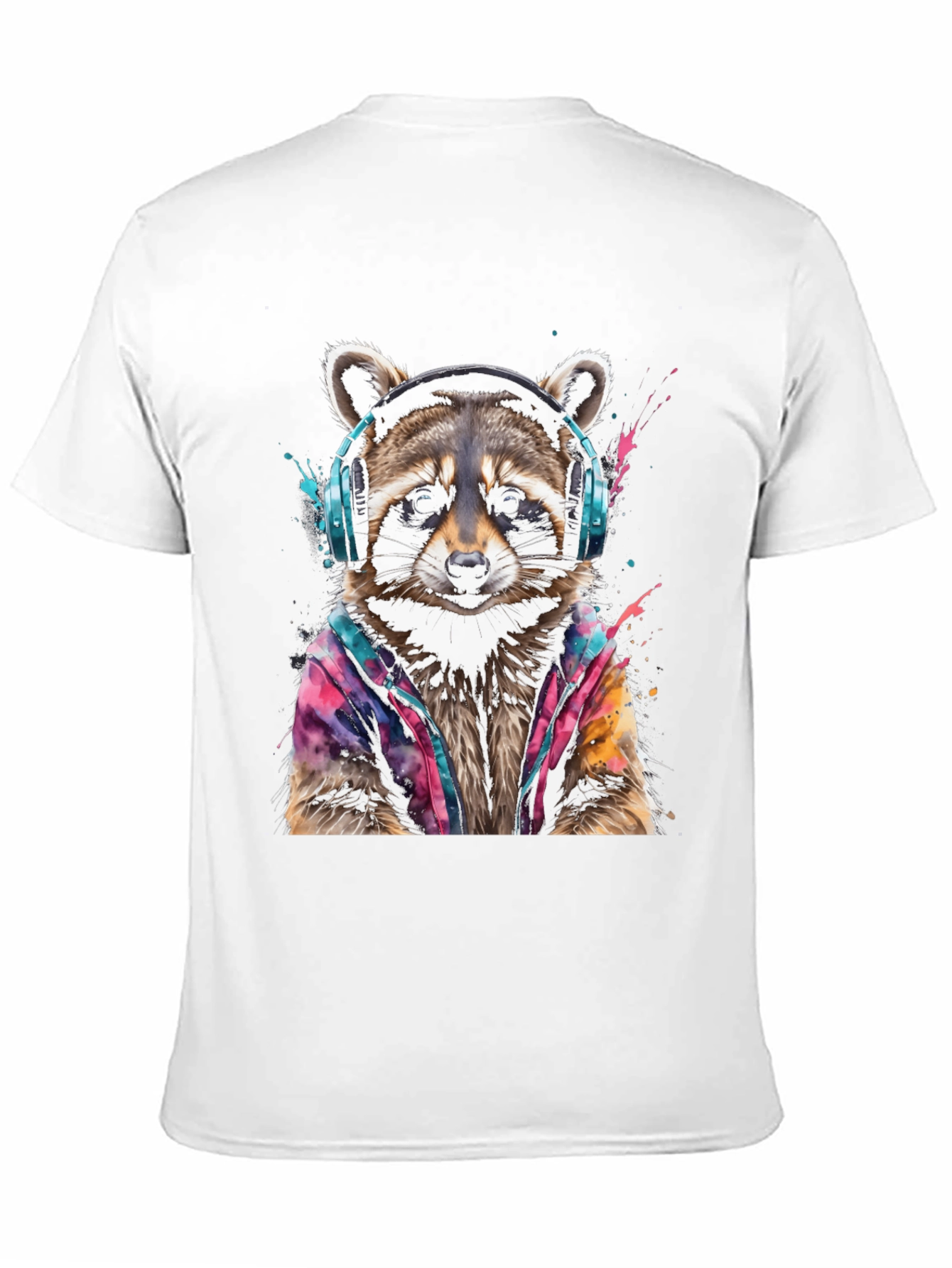 Cool Raccoon in Headphones Black T-Shirt