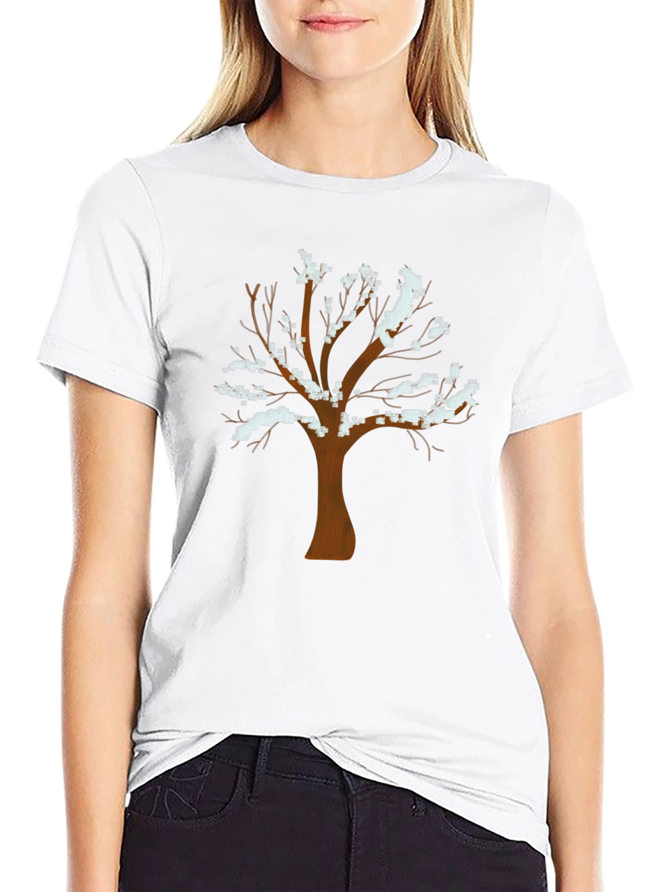 Winter Tree Graphic Tee - Black Cotton T-Shirt